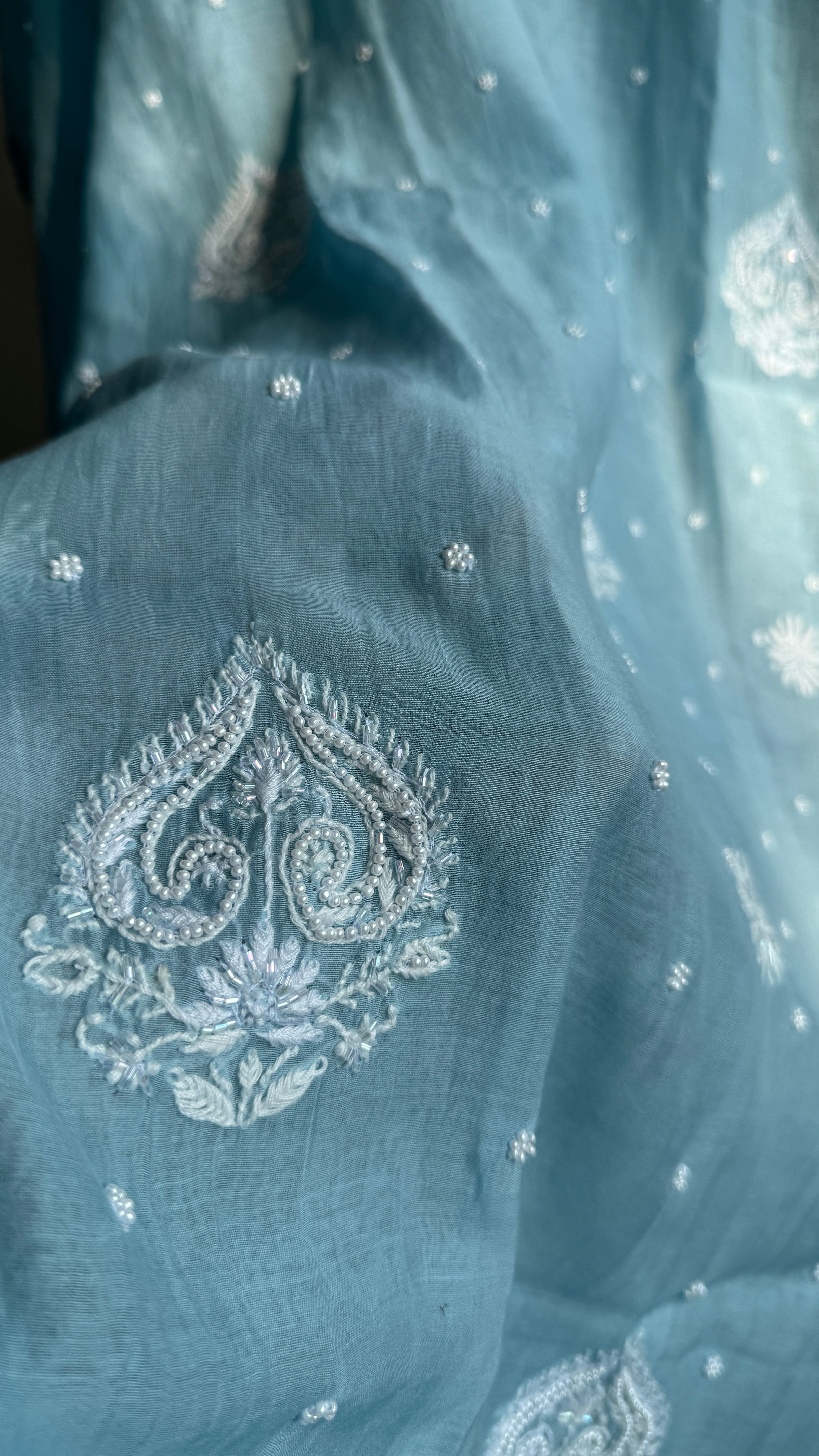 Mul Chanderi Chikankari Kaftan - Blue