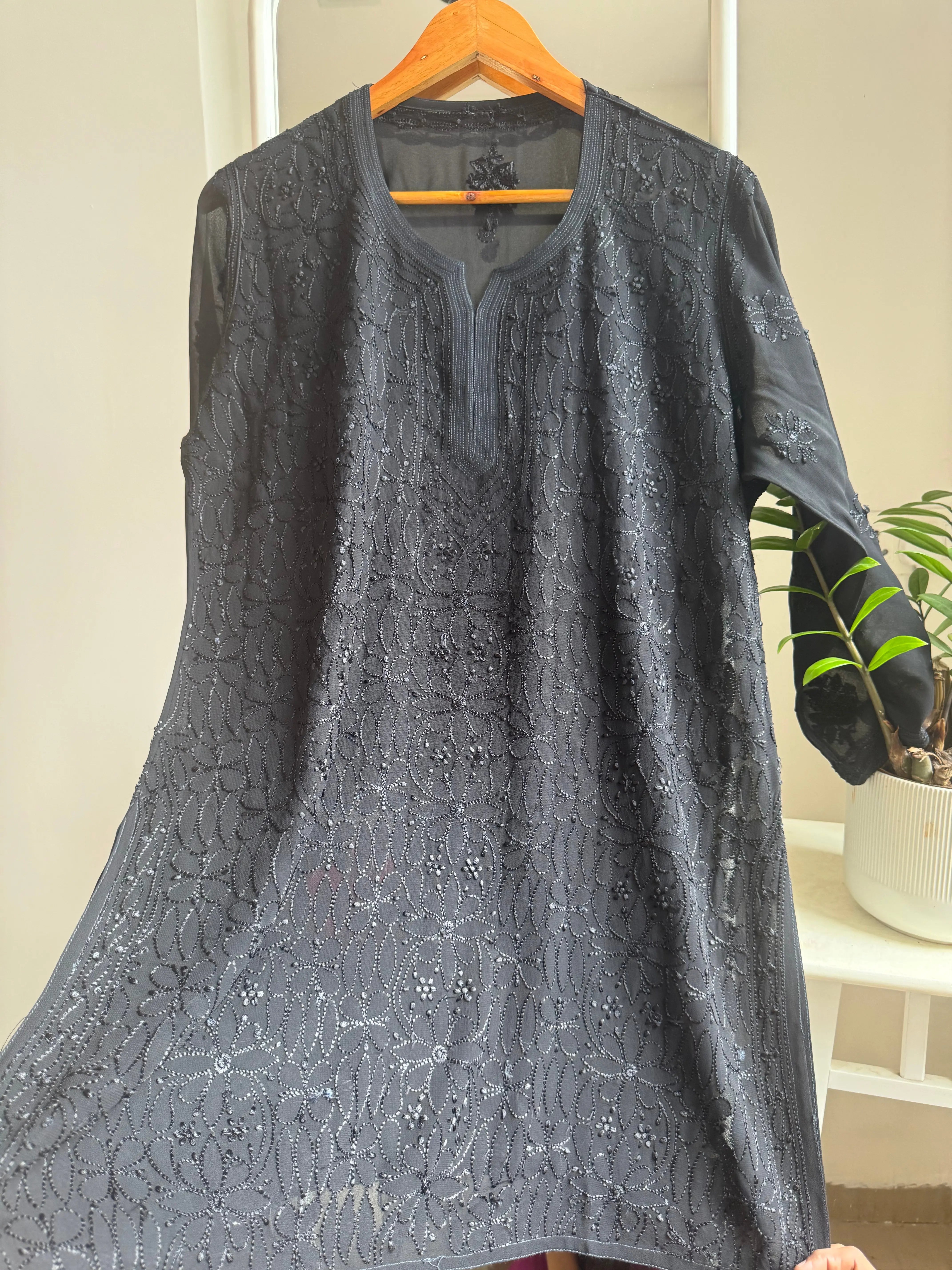 Chikankari Viscose Georgette short Top in Black ARIAA CHIKANKARI
