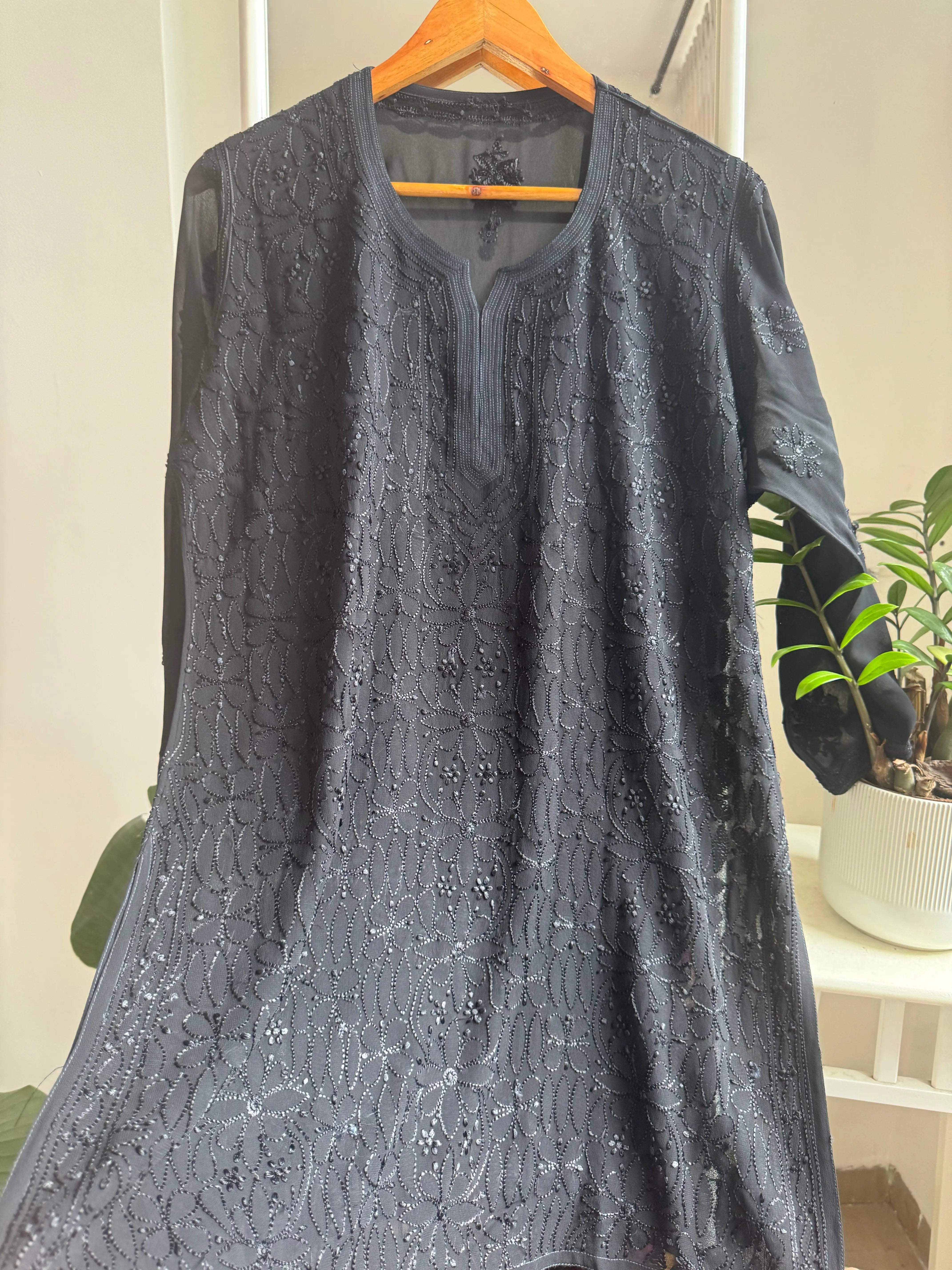 Chikankari Viscose Georgette short Top in Black ARIAA CHIKANKARI