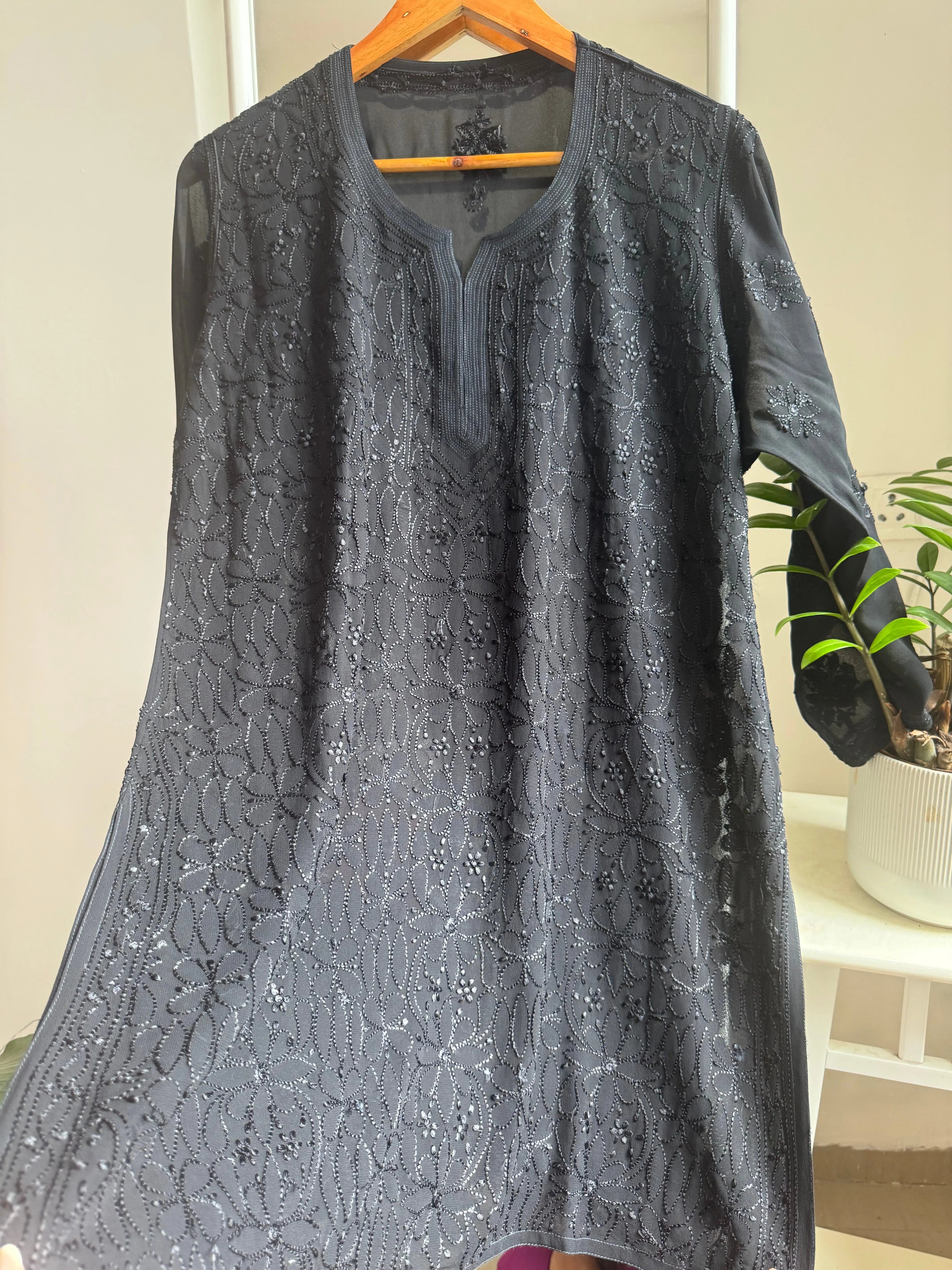Chikankari Viscose Georgette short Top in Black ARIAA CHIKANKARI