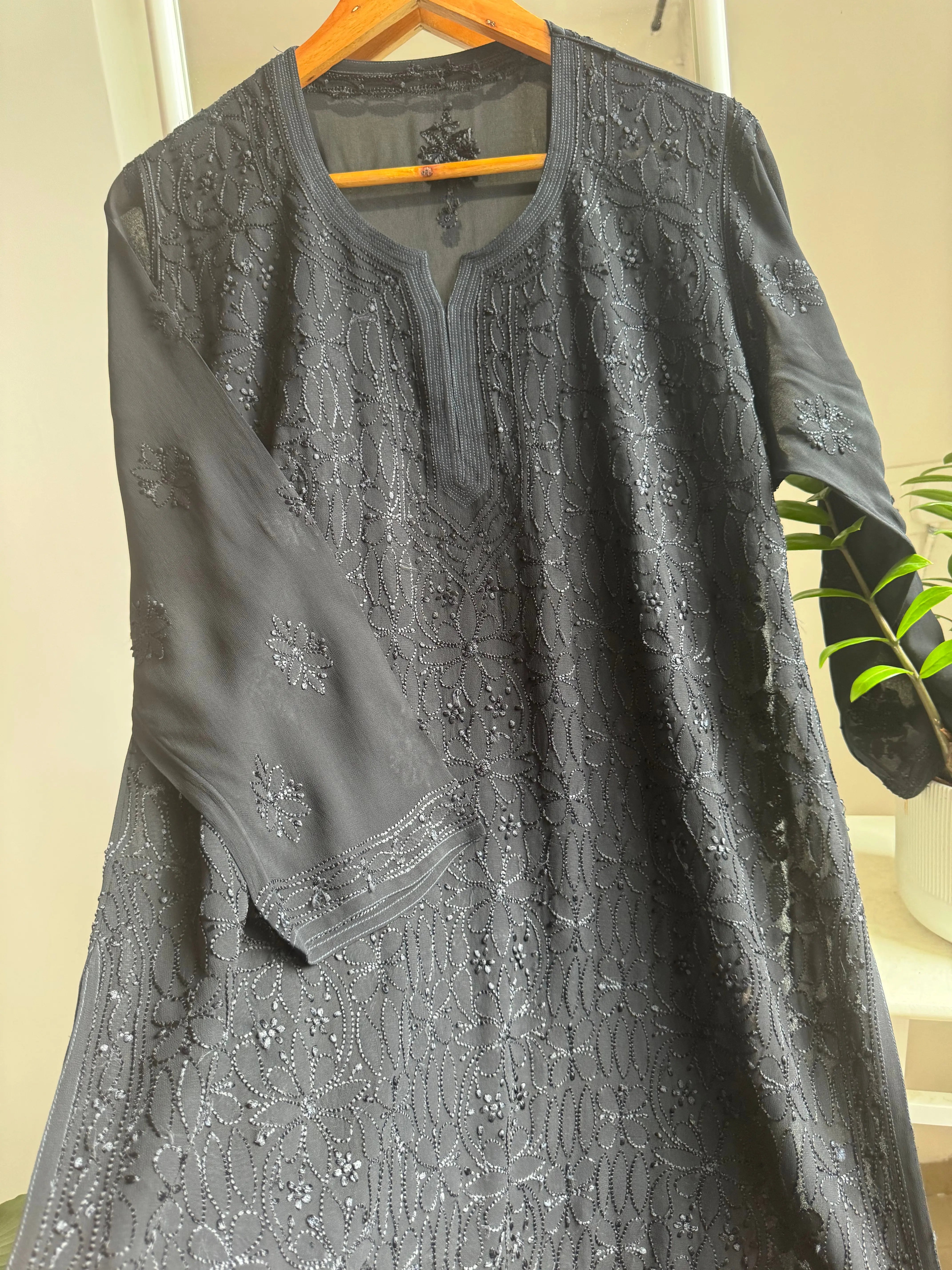 Chikankari Viscose Georgette short Top in Black ARIAA CHIKANKARI