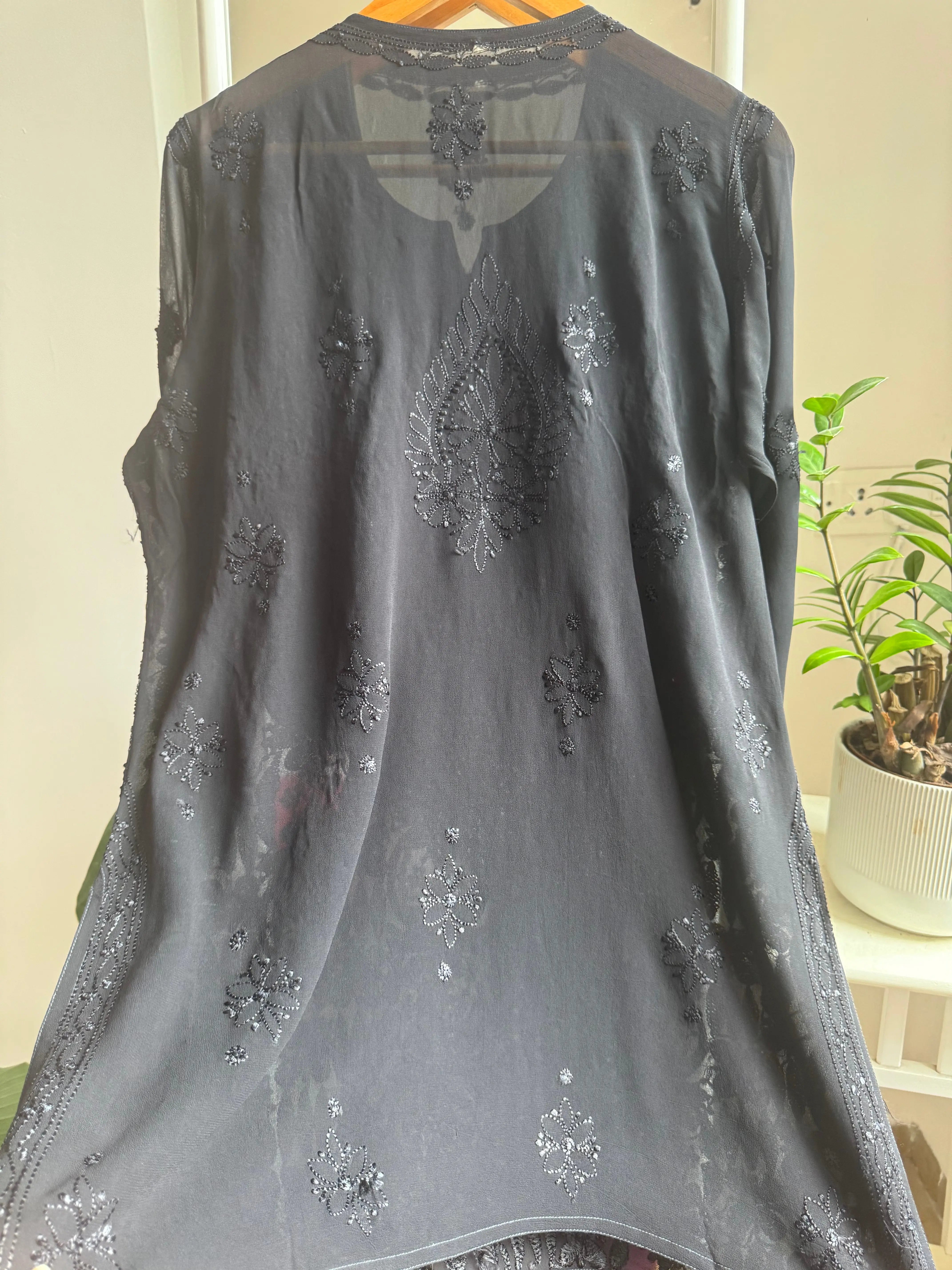 Chikankari Viscose Georgette short Top in Black ARIAA CHIKANKARI
