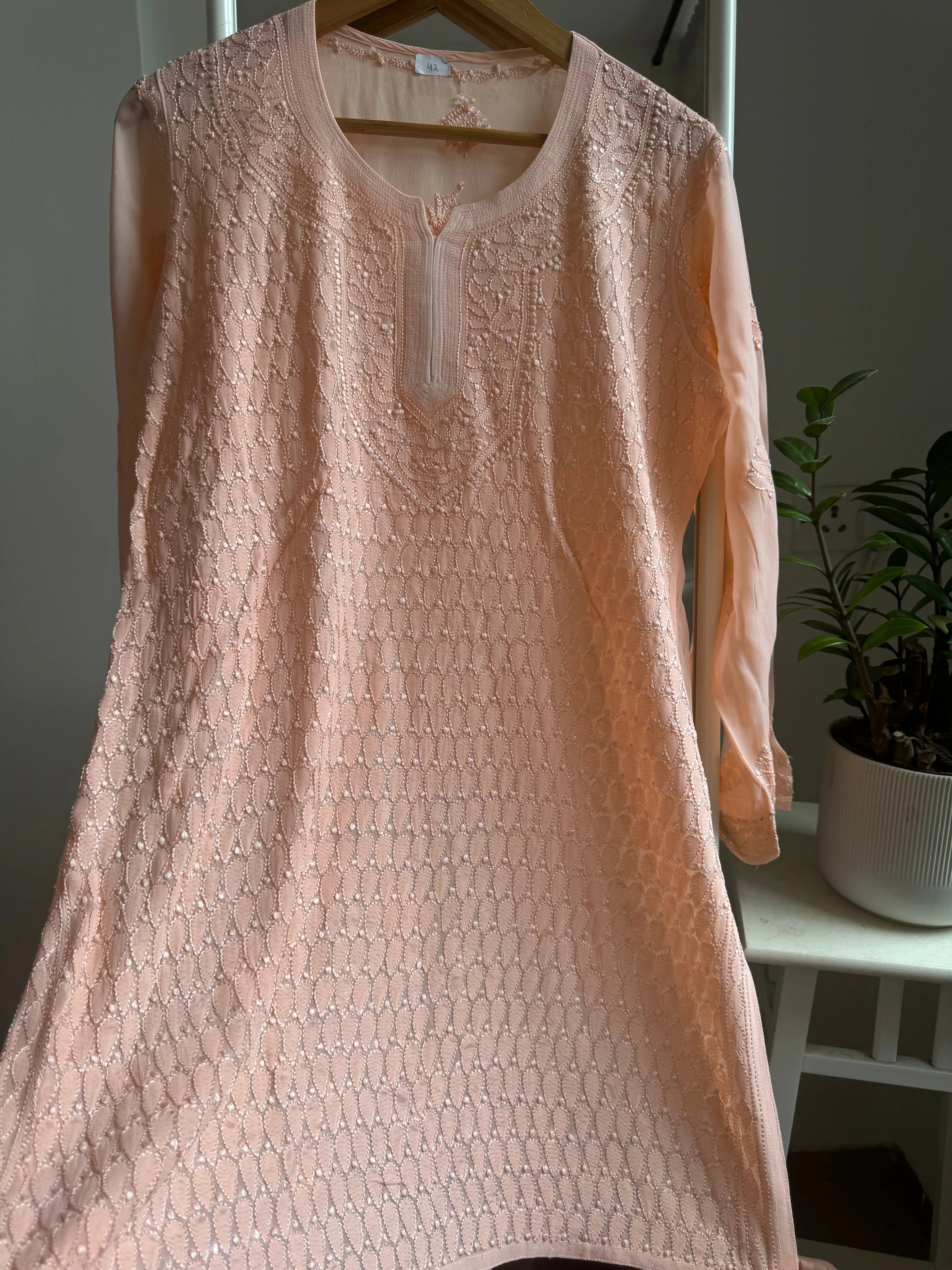 Chikankari Viscose Georgette short Top in Peach ARIAA CHIKANKARI