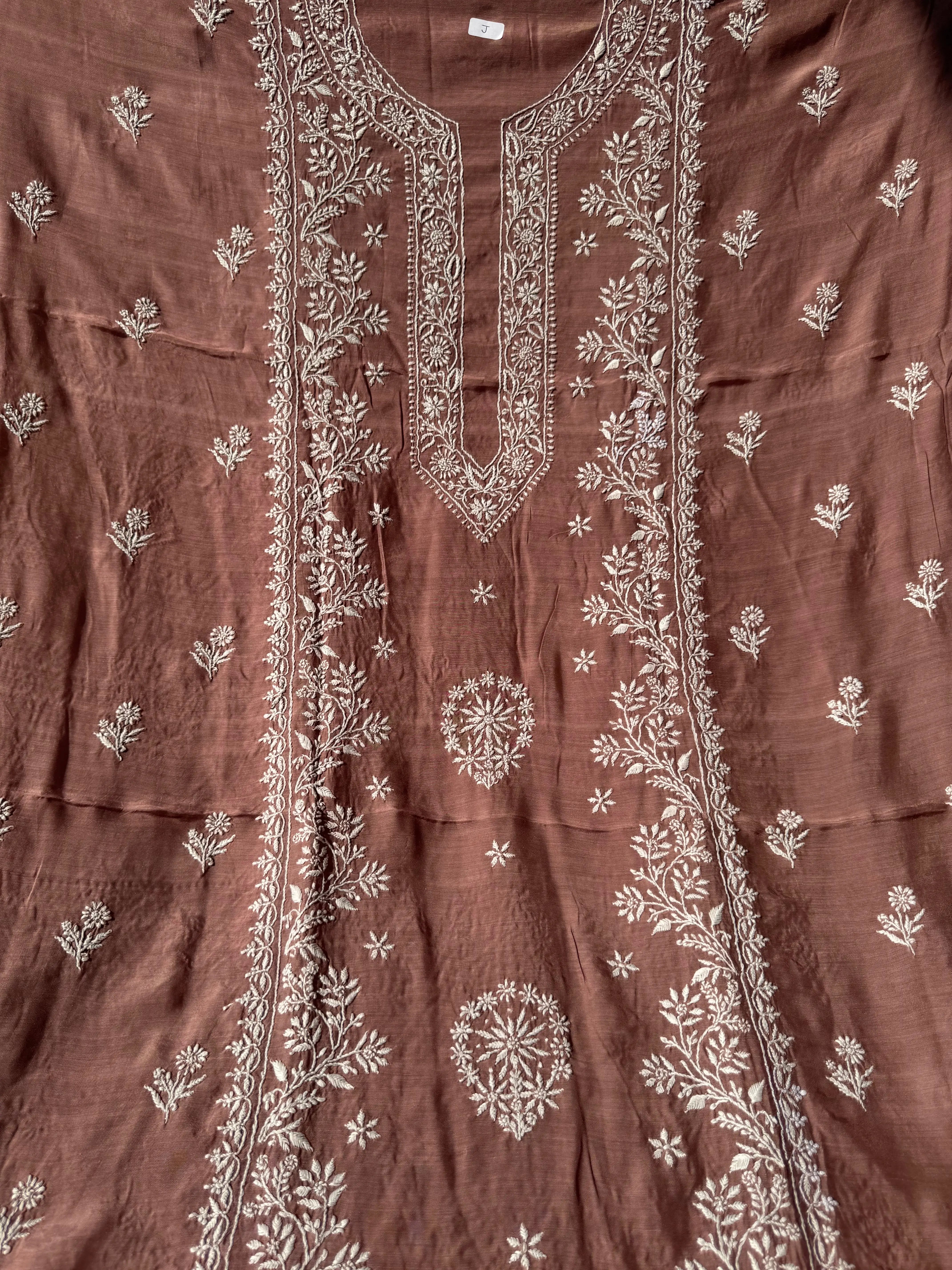 Pure Muslin kurti Length unstitched - Brown Mauve ARIAA CHIKANKARI