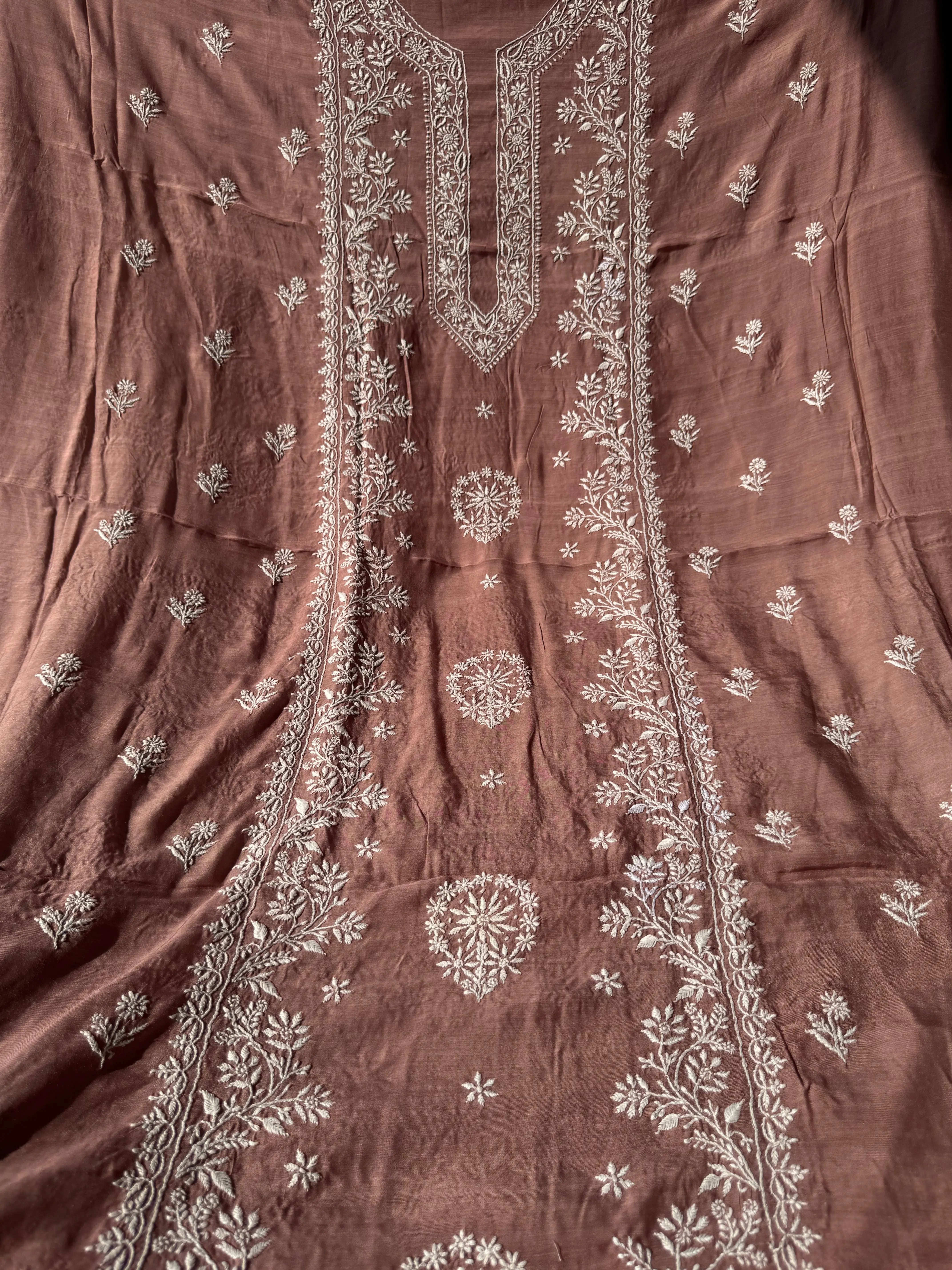 Pure Muslin kurti Length unstitched - Brown Mauve ARIAA CHIKANKARI