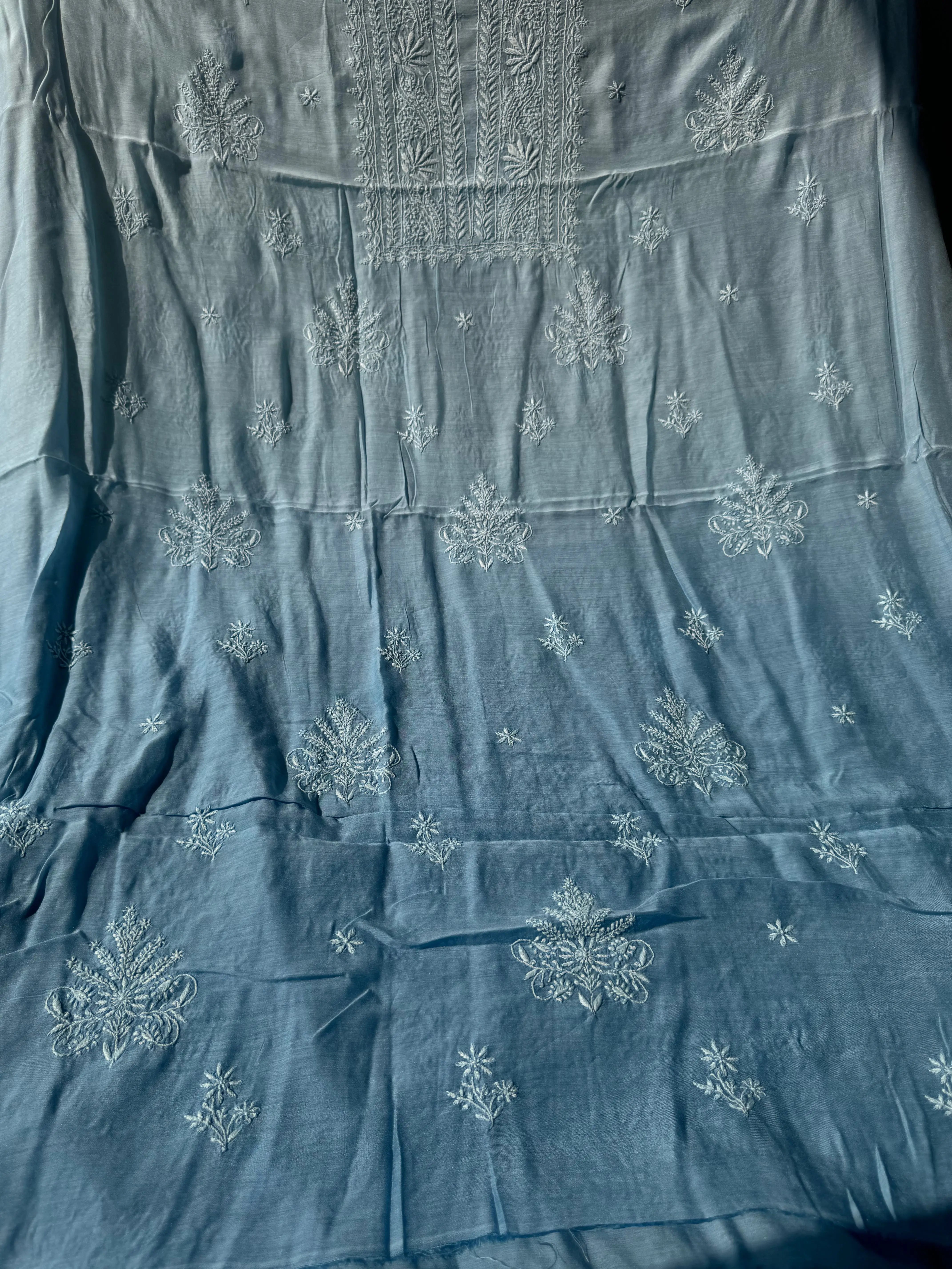 Pure Muslin kurti Length unstitched - Blue ARIAA CHIKANKARI