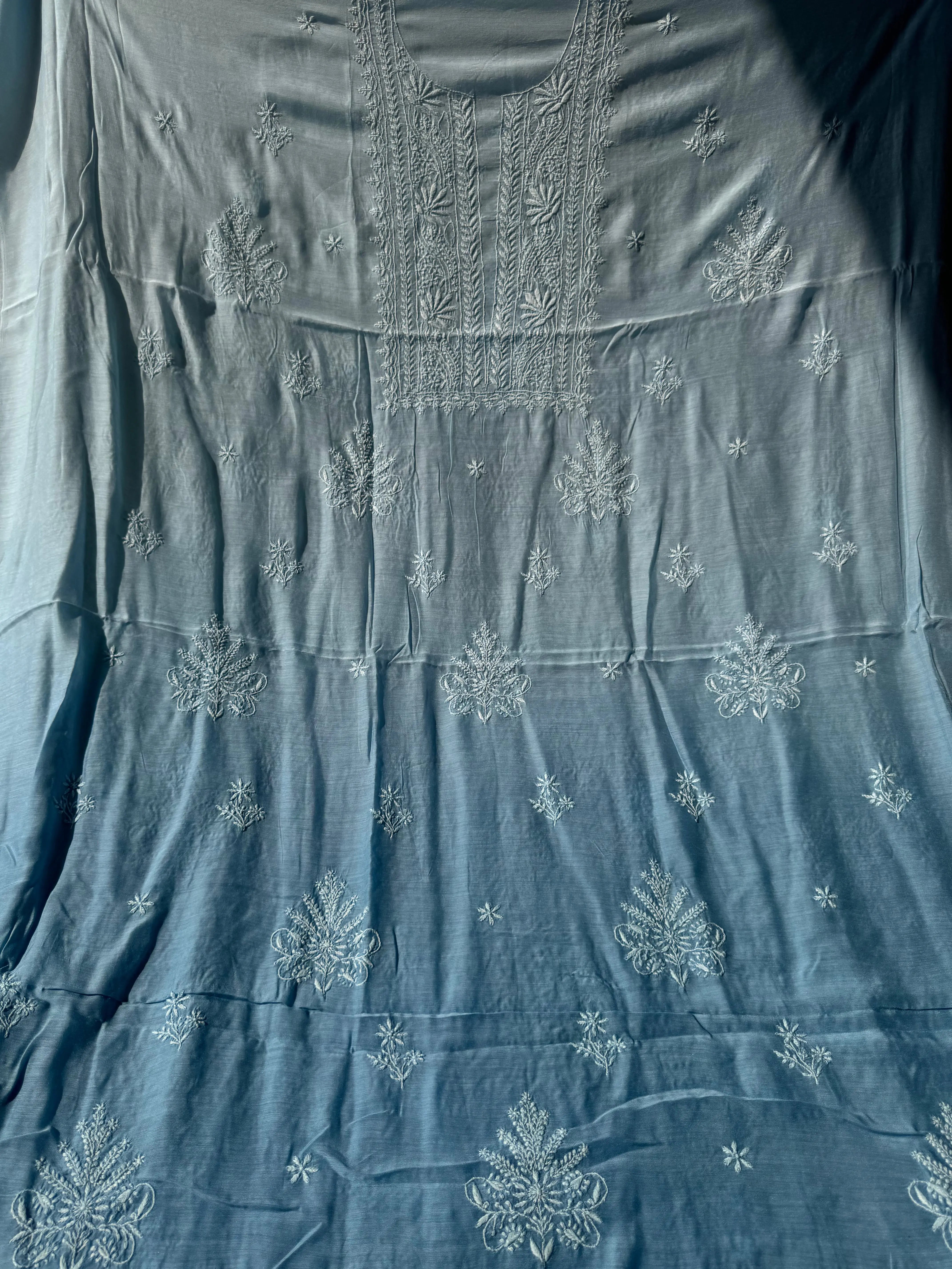 Pure Muslin kurti Length unstitched - Blue ARIAA CHIKANKARI