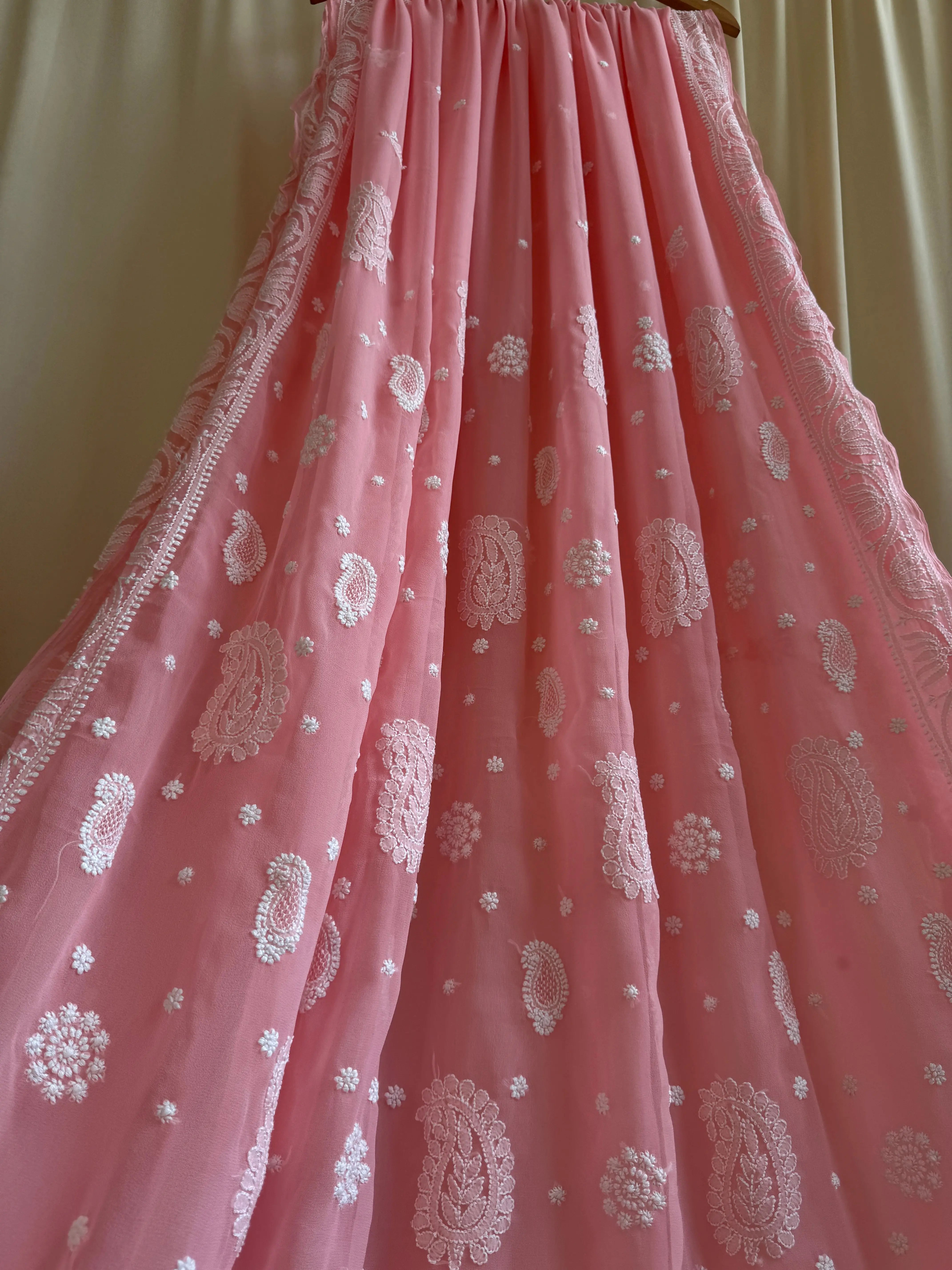 Georgette Chikankari saree in Peach ARIAA CHIKANKARI