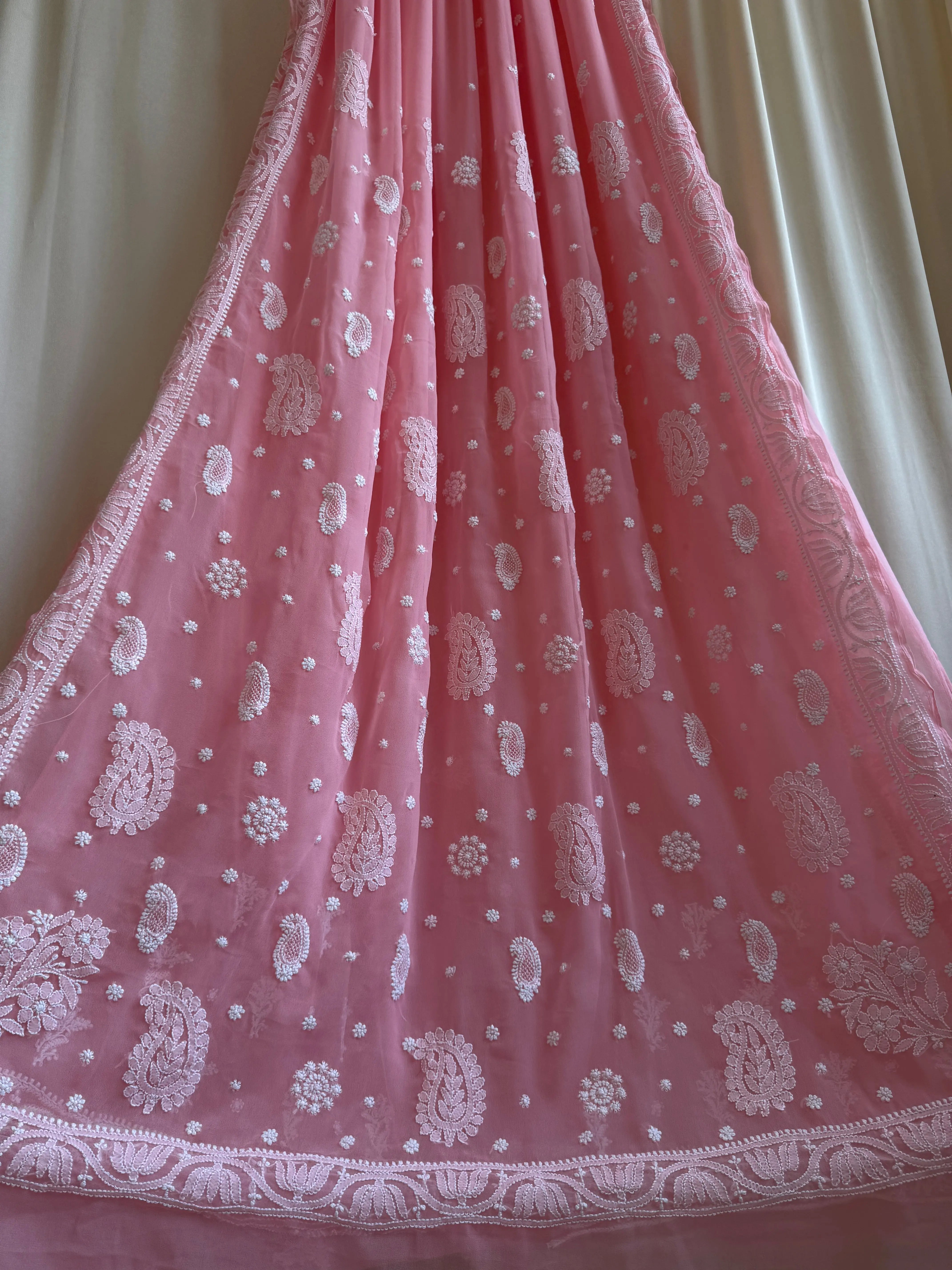 Georgette Chikankari saree in Peach ARIAA CHIKANKARI