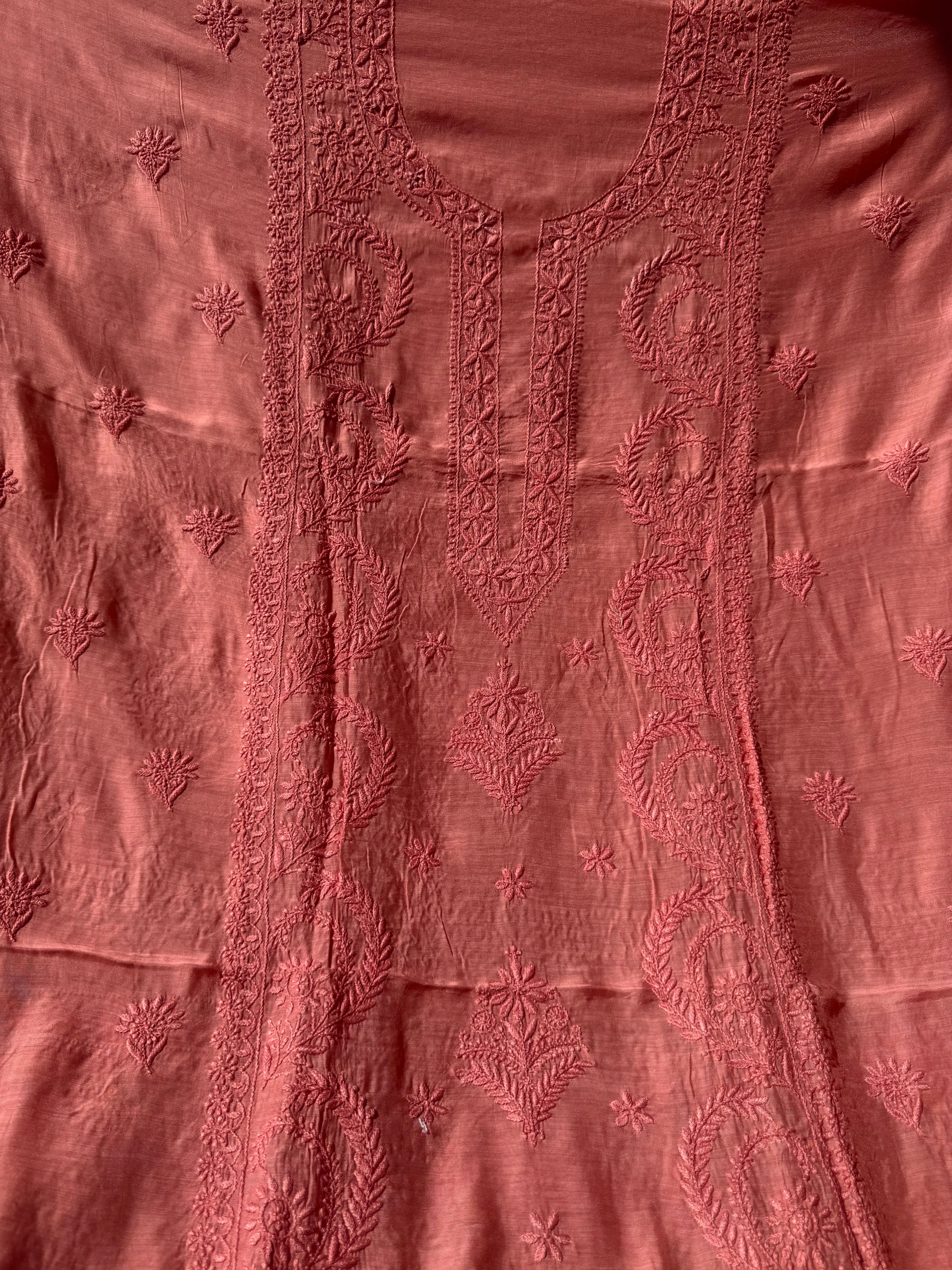 Pure Muslin kurti Length - Rosewood ARIAA CHIKANKARI