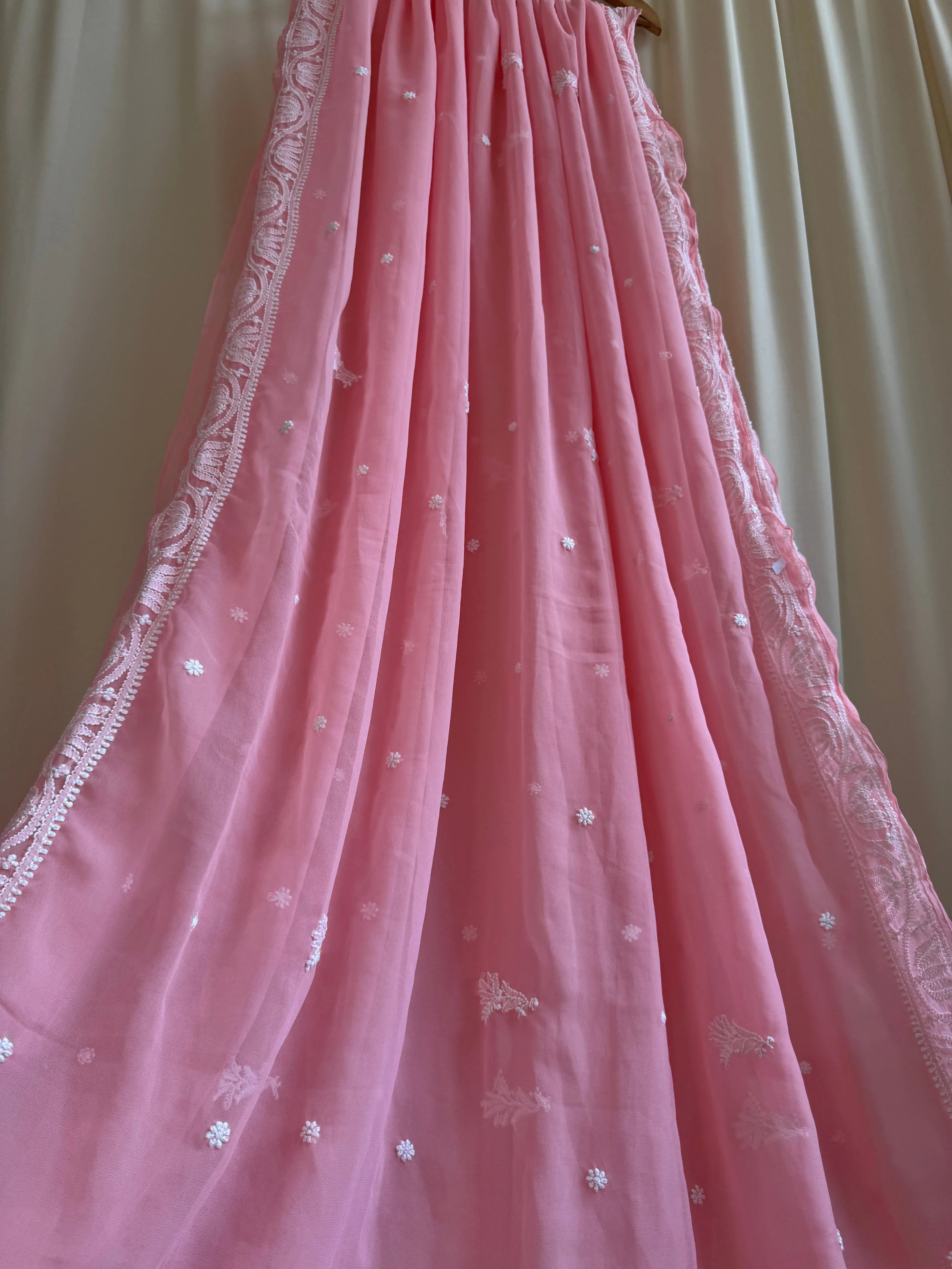 Georgette Chikankari saree in Peach ARIAA CHIKANKARI