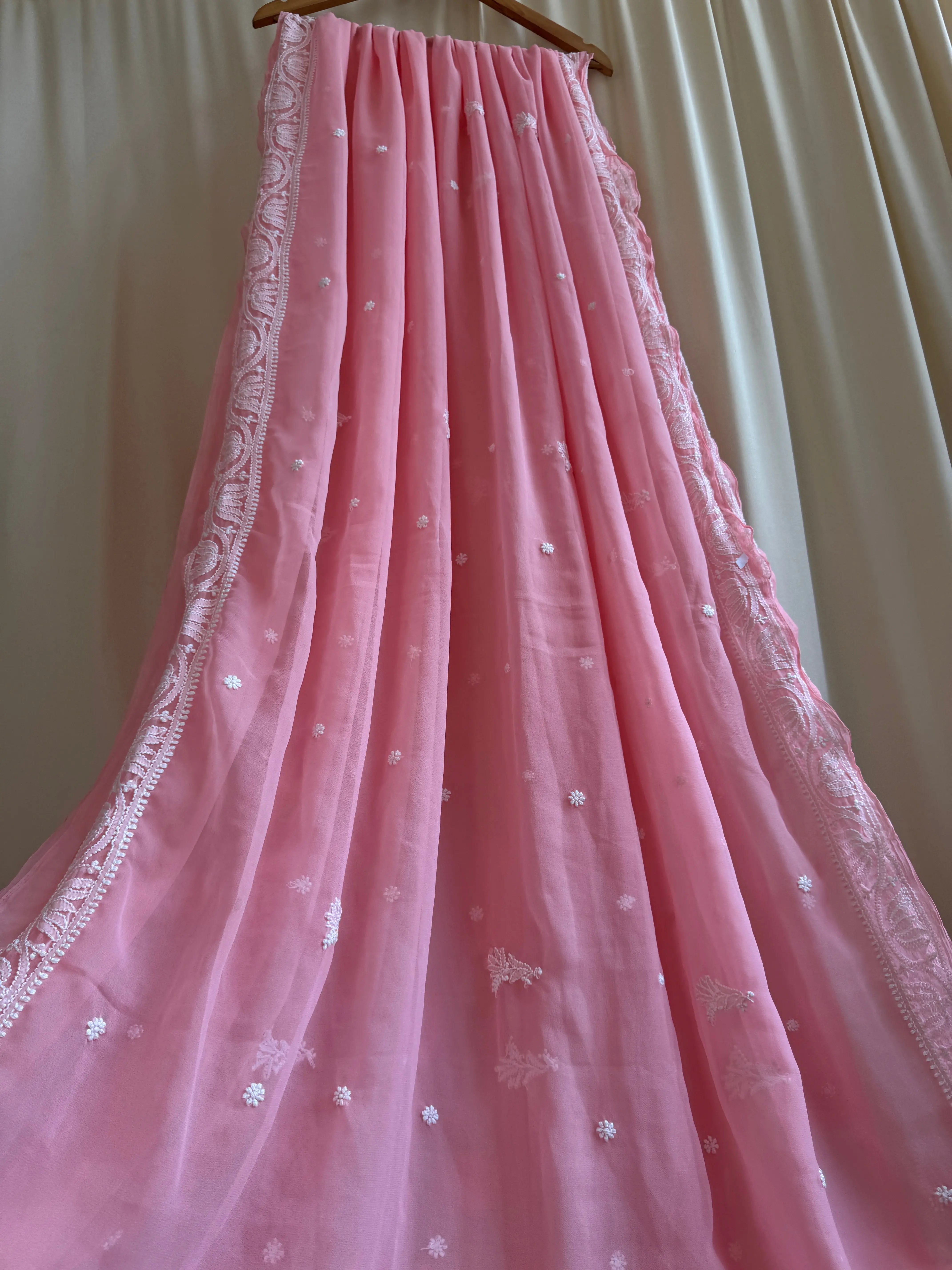 Georgette Chikankari saree in Peach ARIAA CHIKANKARI
