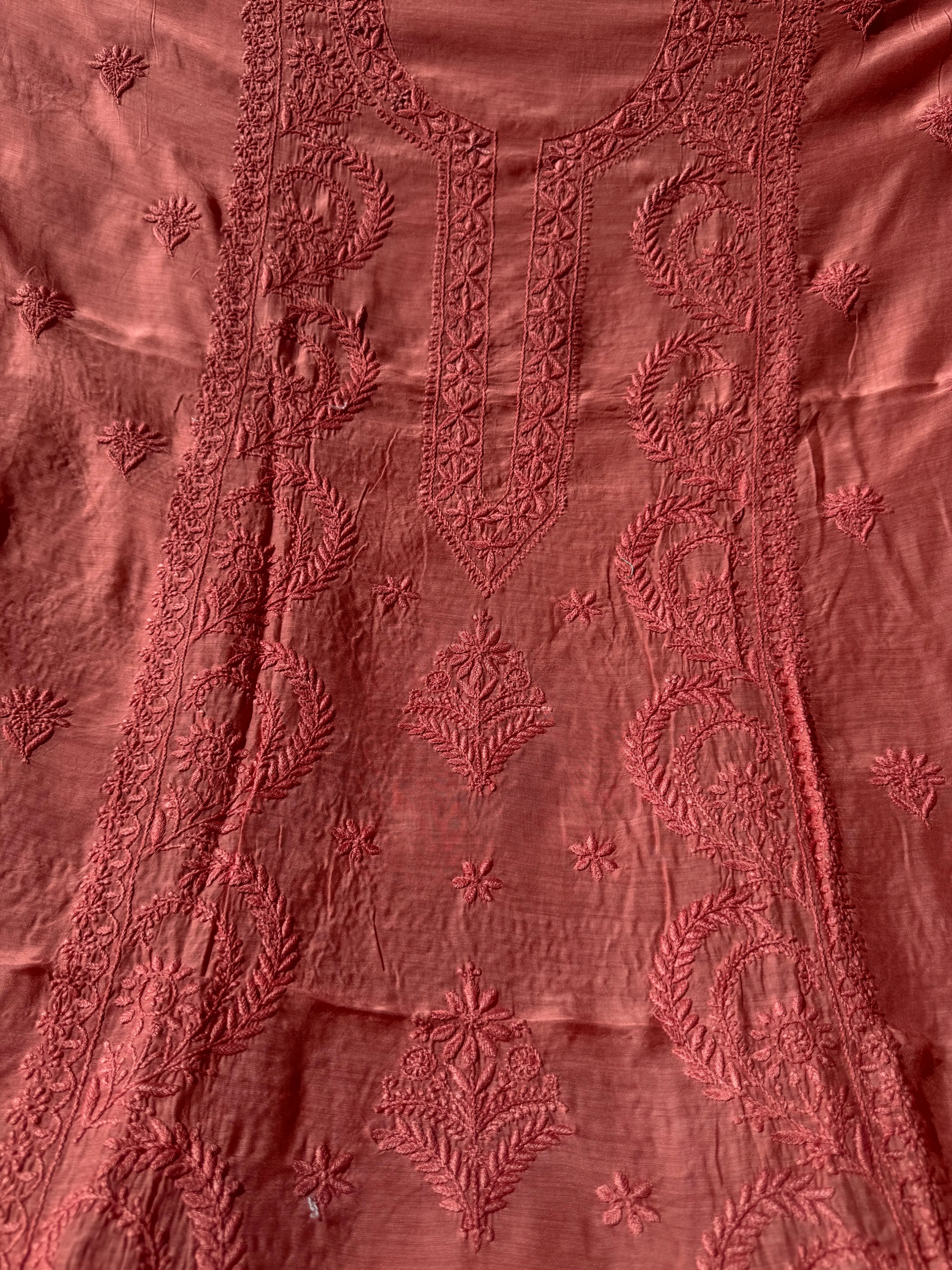 Pure Muslin kurti Length - Rosewood ARIAA CHIKANKARI