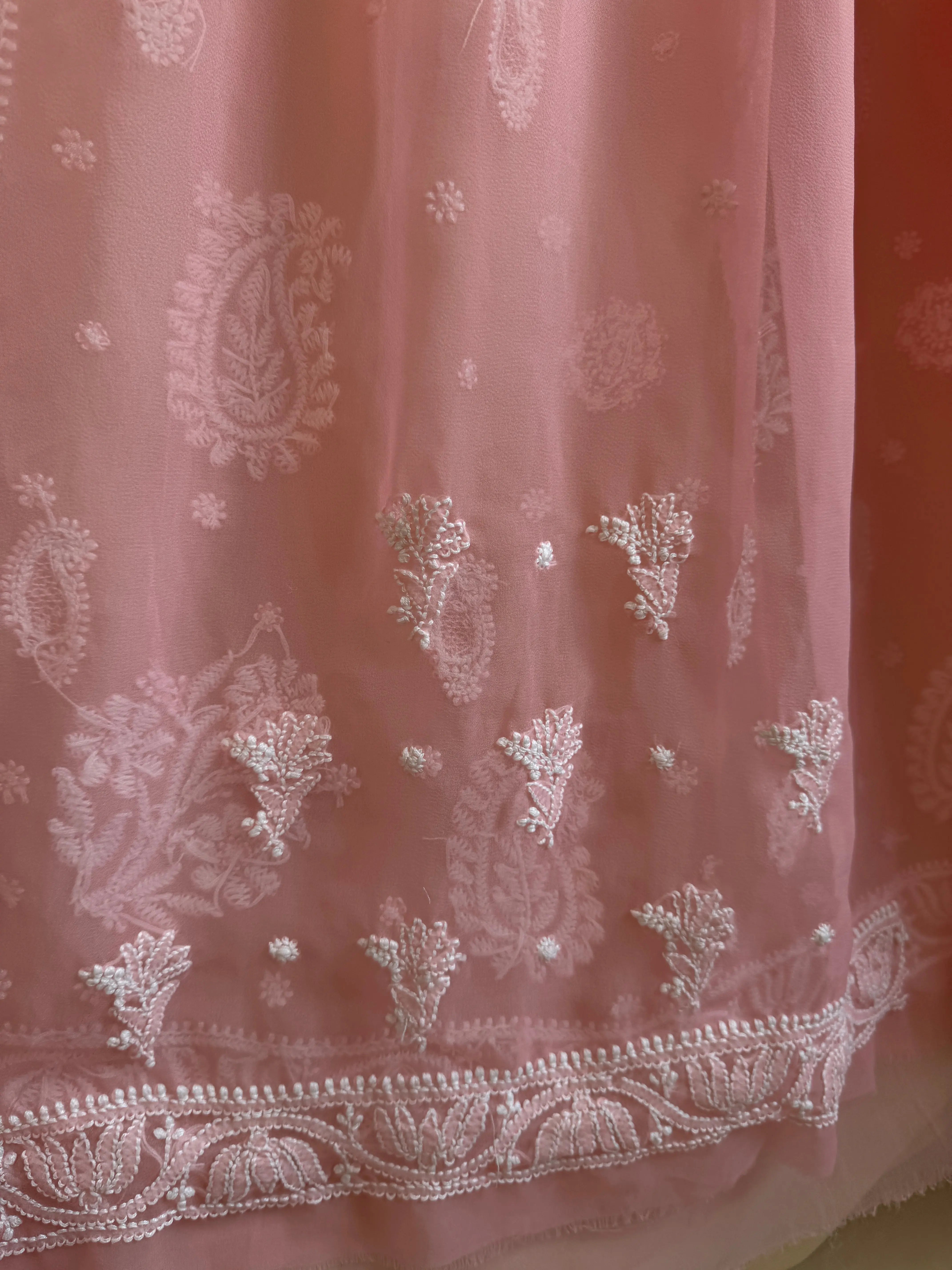 Georgette Chikankari saree in Peach ARIAA CHIKANKARI