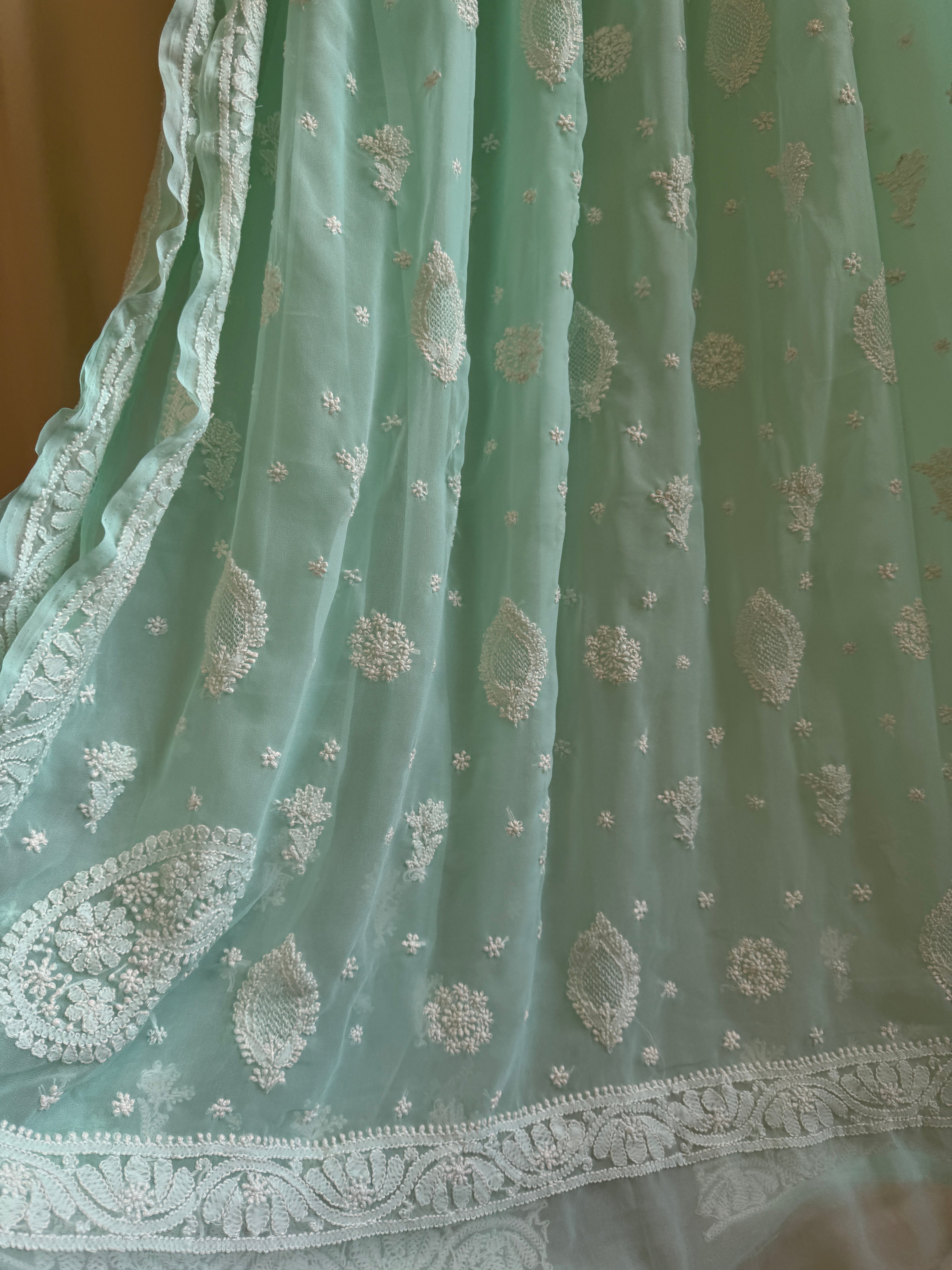 Georgette Chikankari saree in Green