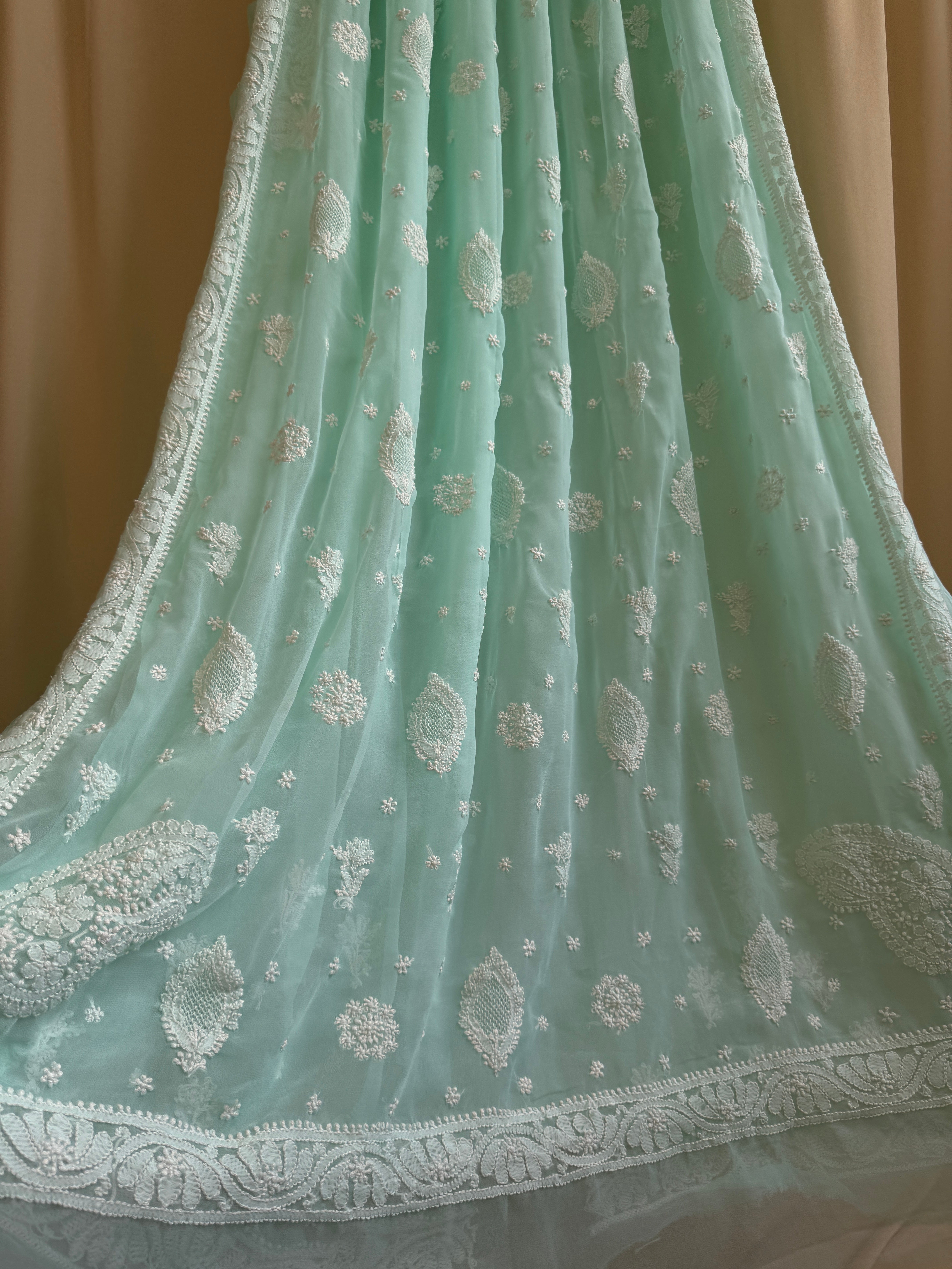 Georgette Chikankari saree in Green