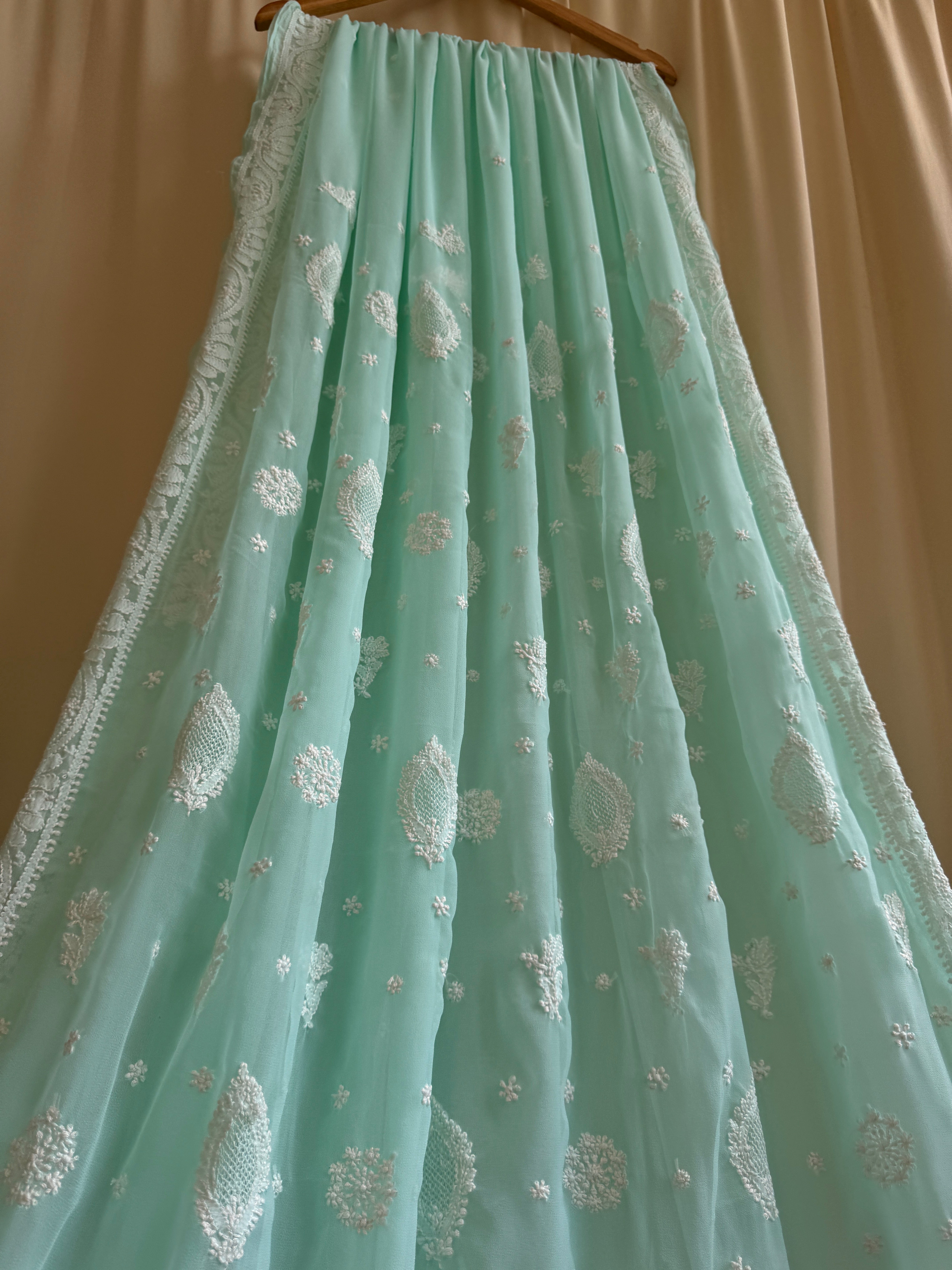 Georgette Chikankari saree in Green