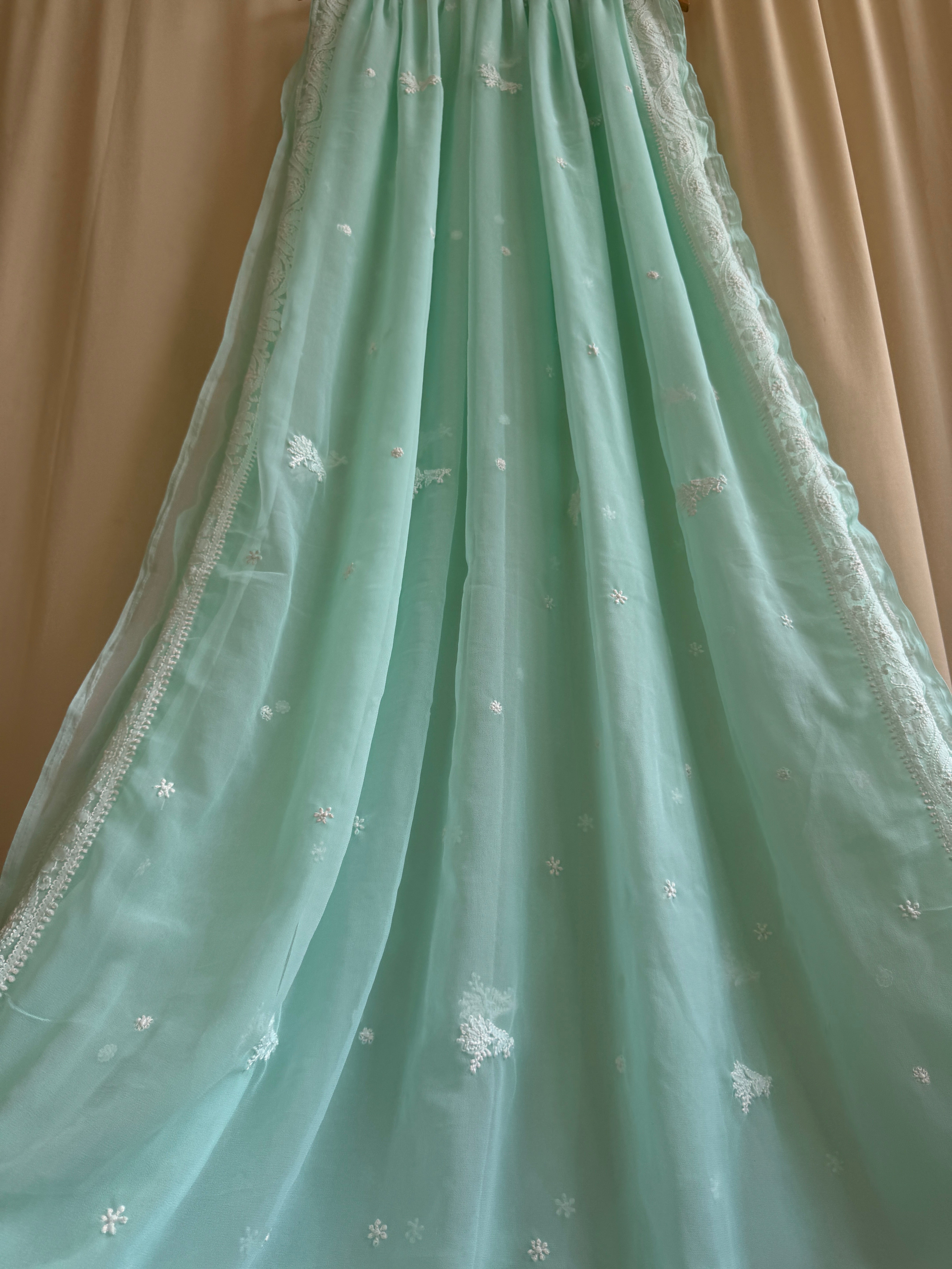 Georgette Chikankari saree in Green