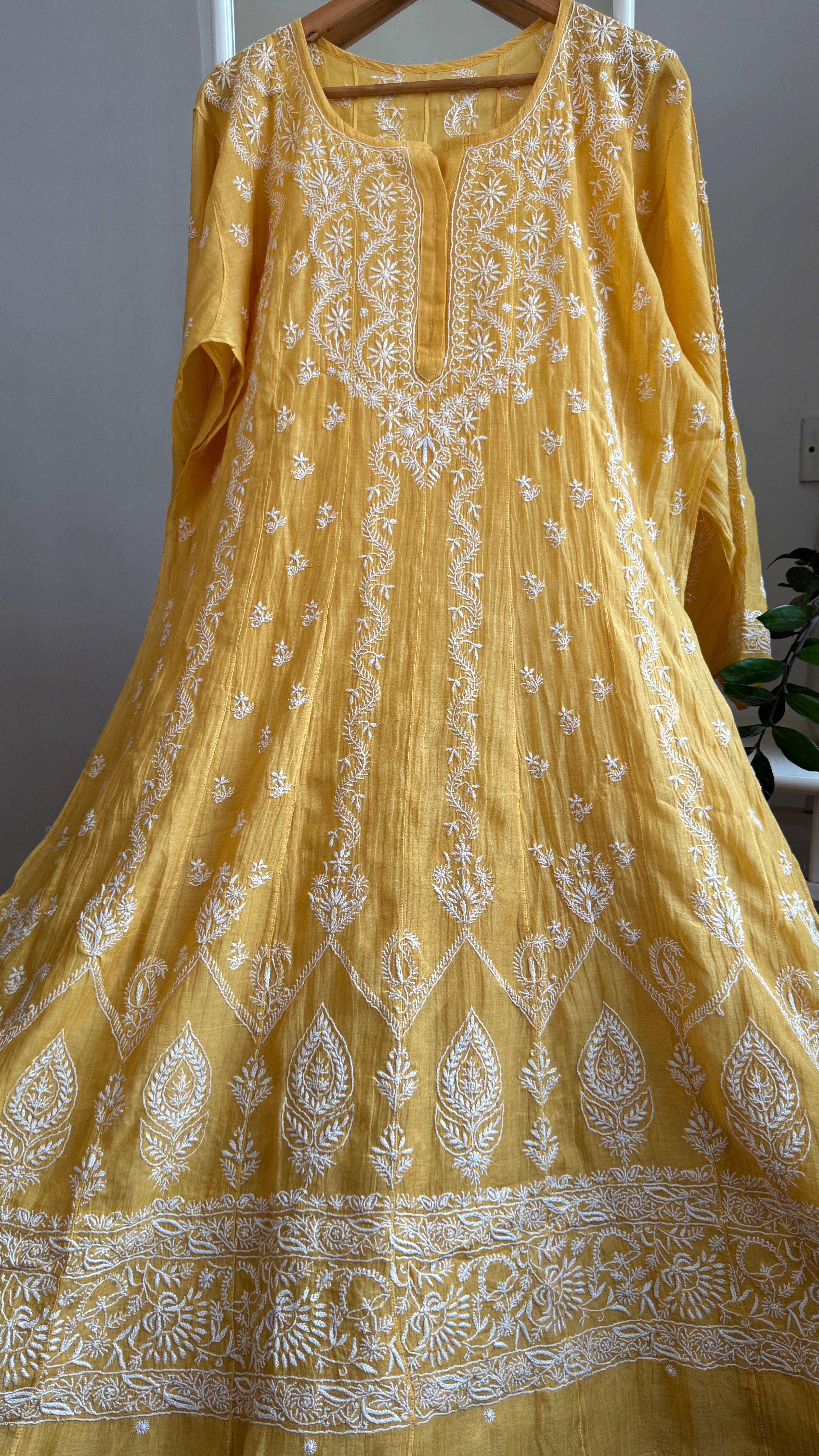 Mul Chanderi Semi-Stitched Anarkali - Yellow