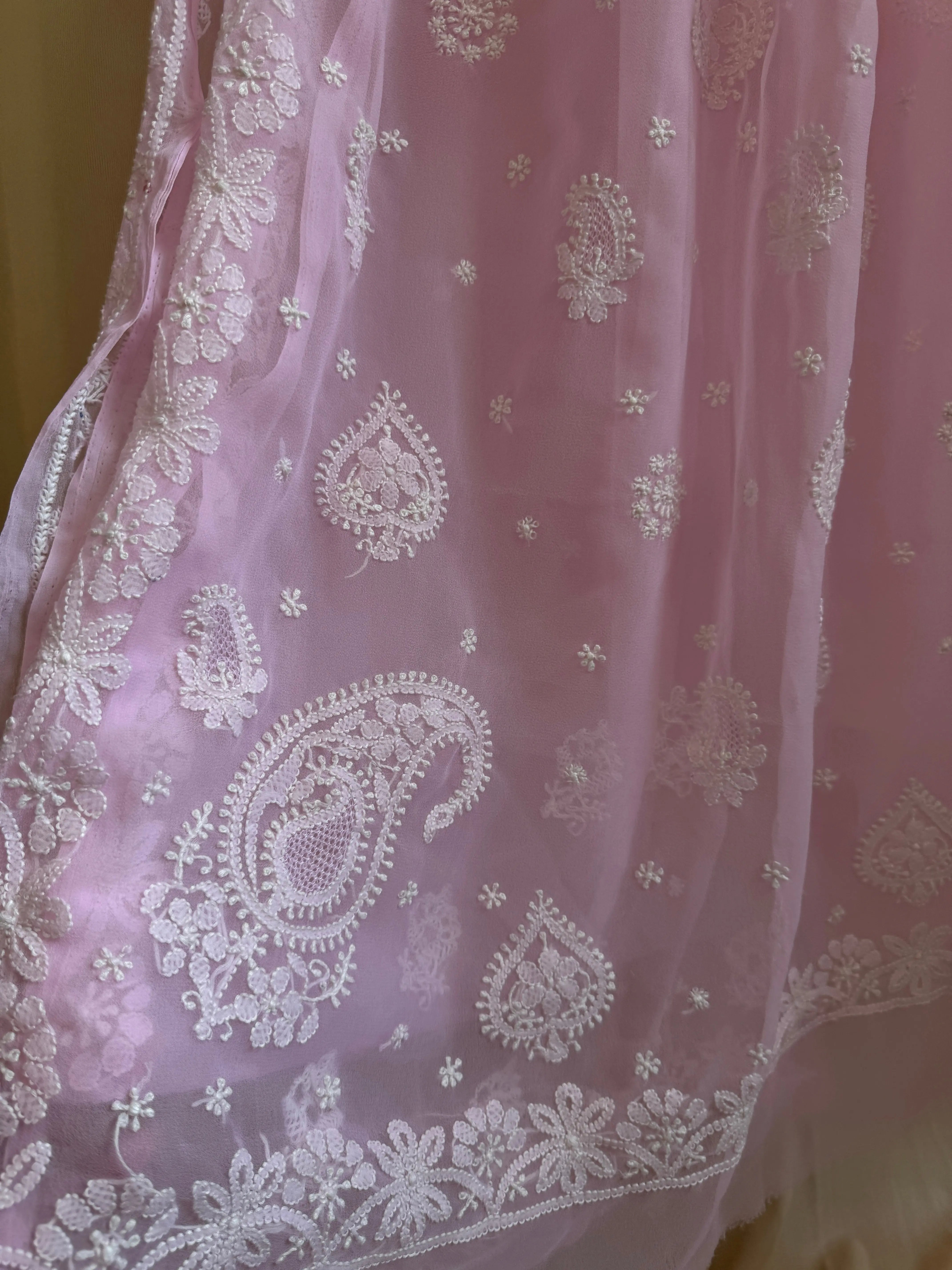 Georgette Chikankari saree in Pink ARIAA CHIKANKARI