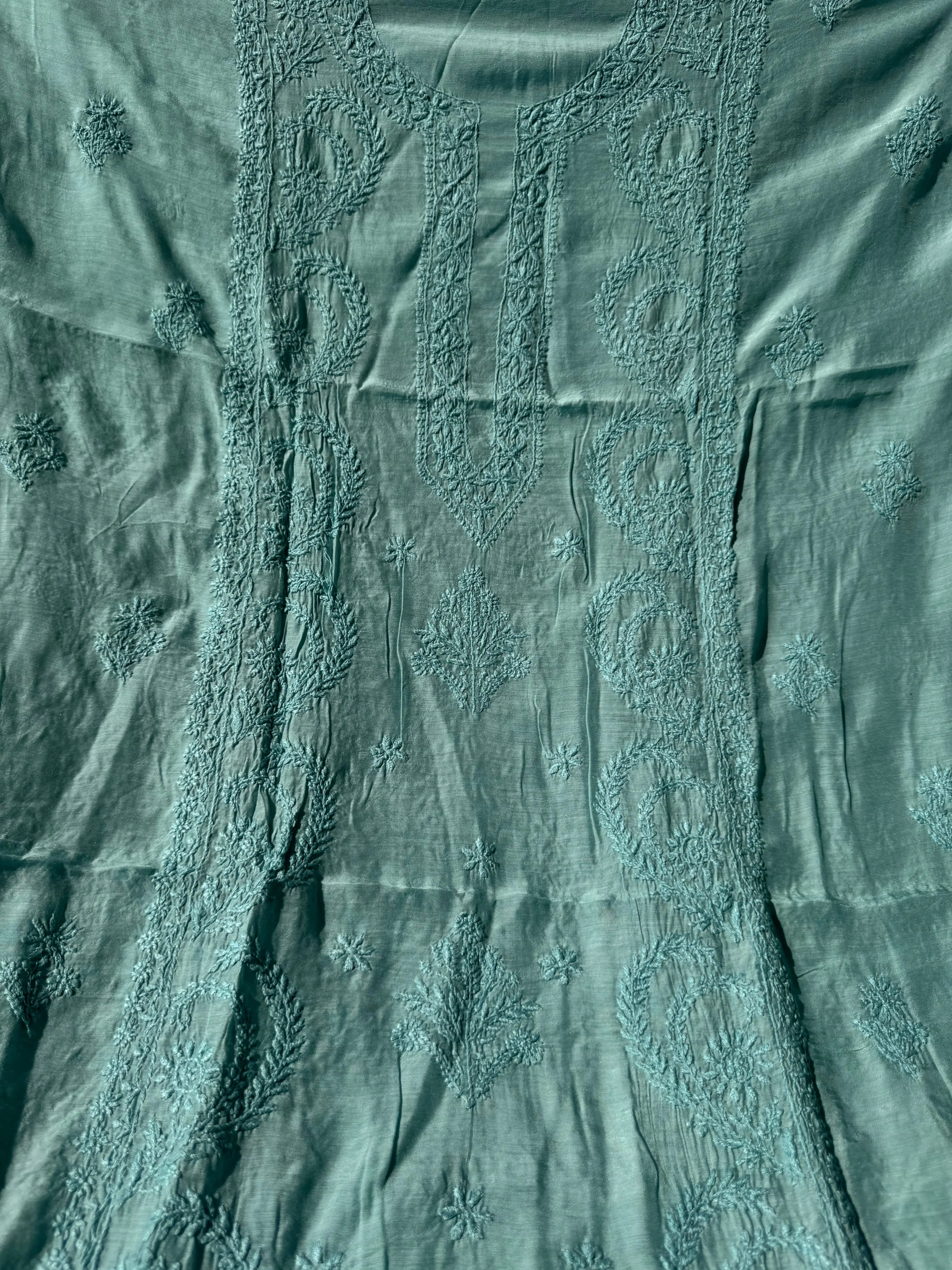 Pure Muslin kurti Length unstitched - Tiffnay Green ARIAA CHIKANKARI