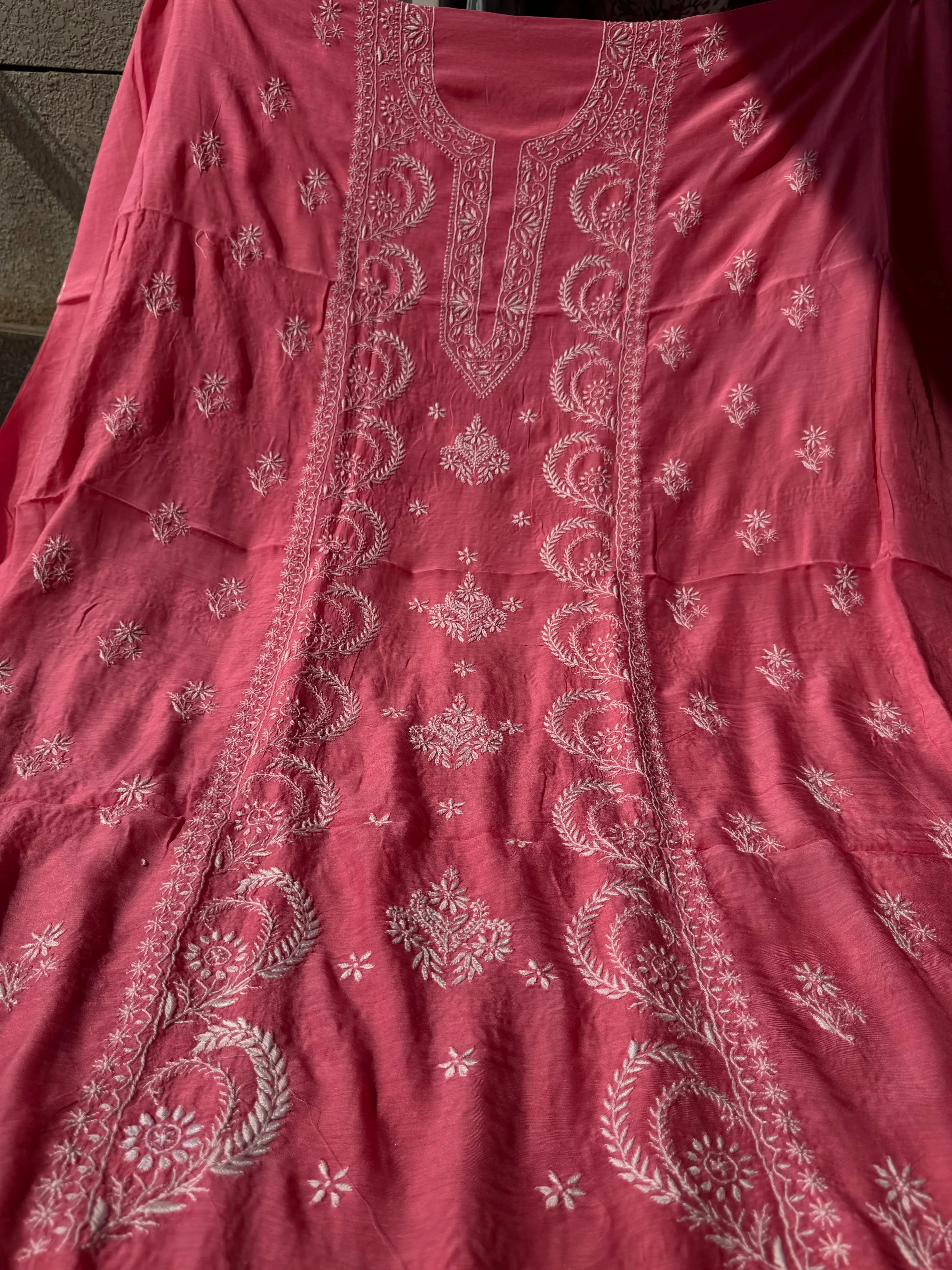 Pure Muslin kurti Length unstitched - Pink ARIAA CHIKANKARI
