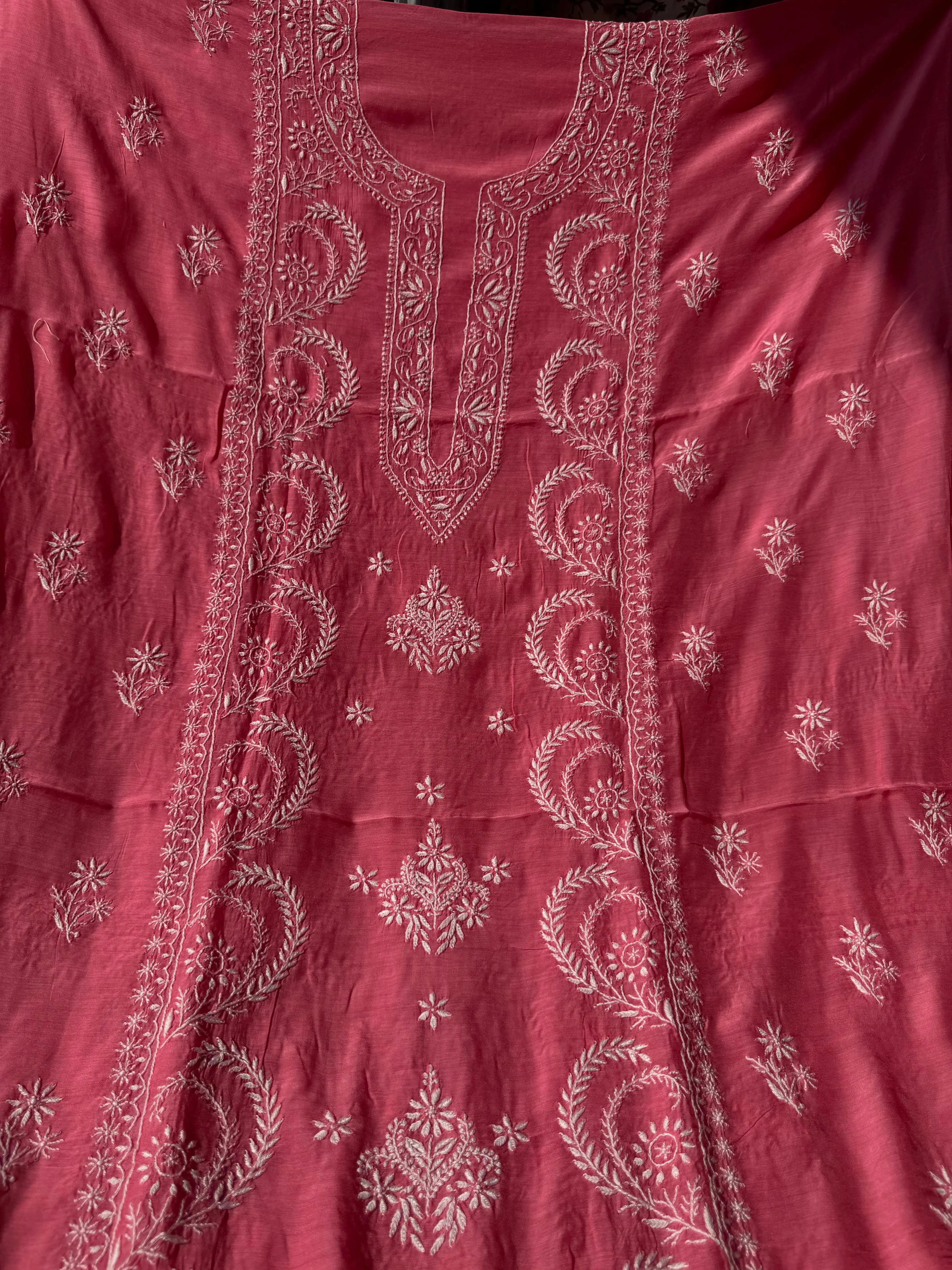 Pure Muslin kurti Length unstitched - Pink ARIAA CHIKANKARI