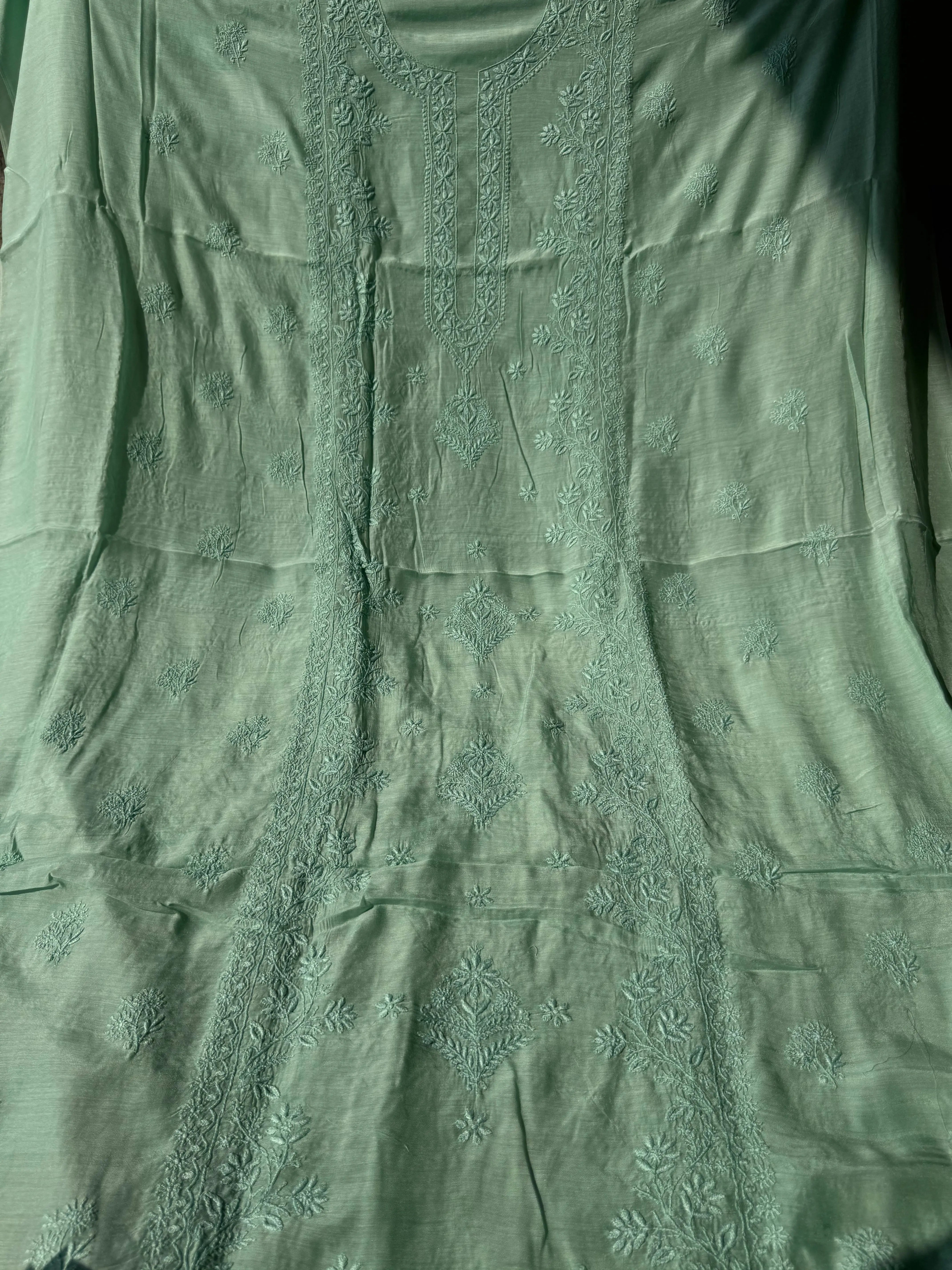 Pure Muslin kurti Length unstitched - Green ARIAA CHIKANKARI