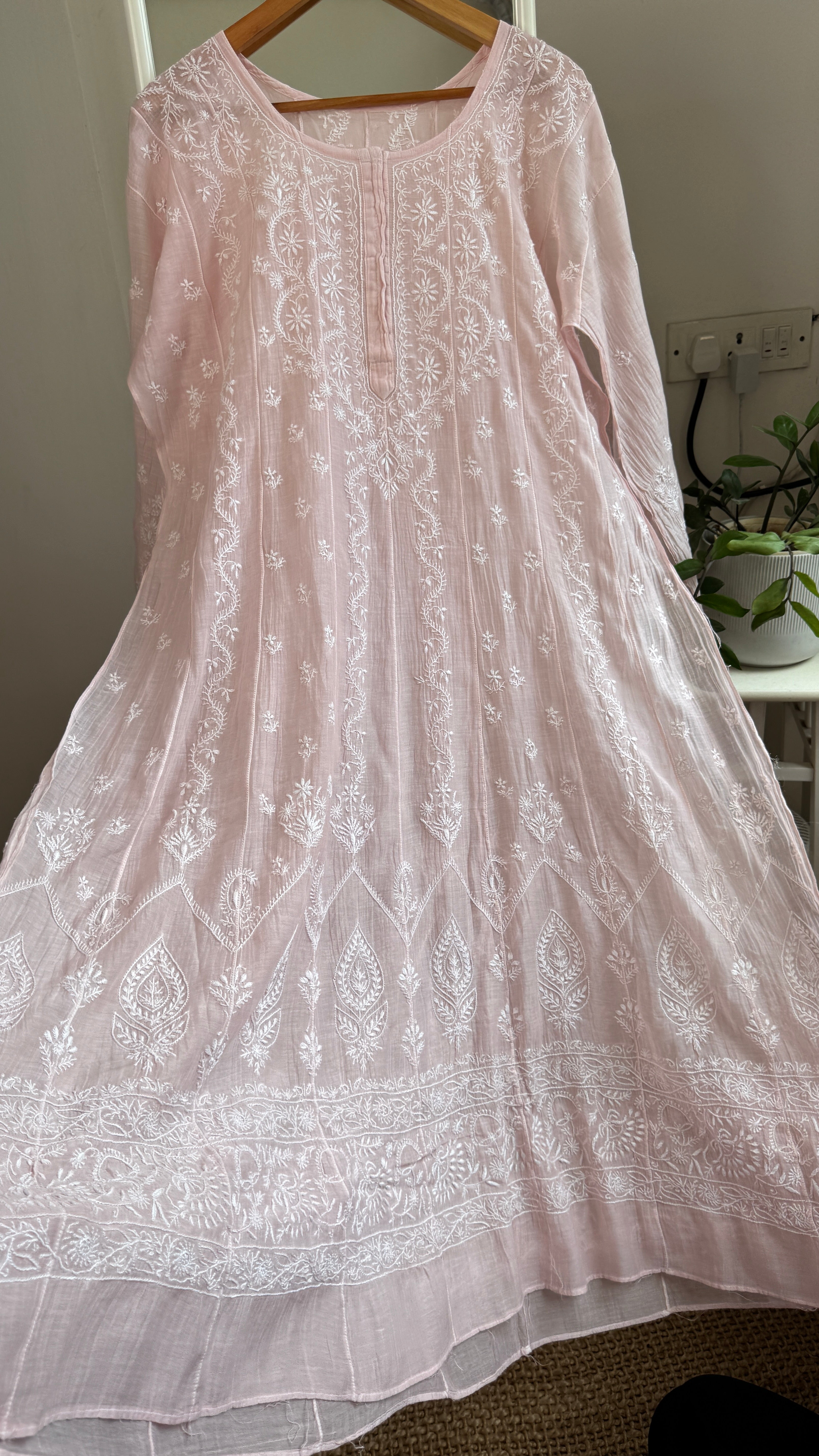 Mul Chanderi Semi-Stitched Anarkali - Pale Pink