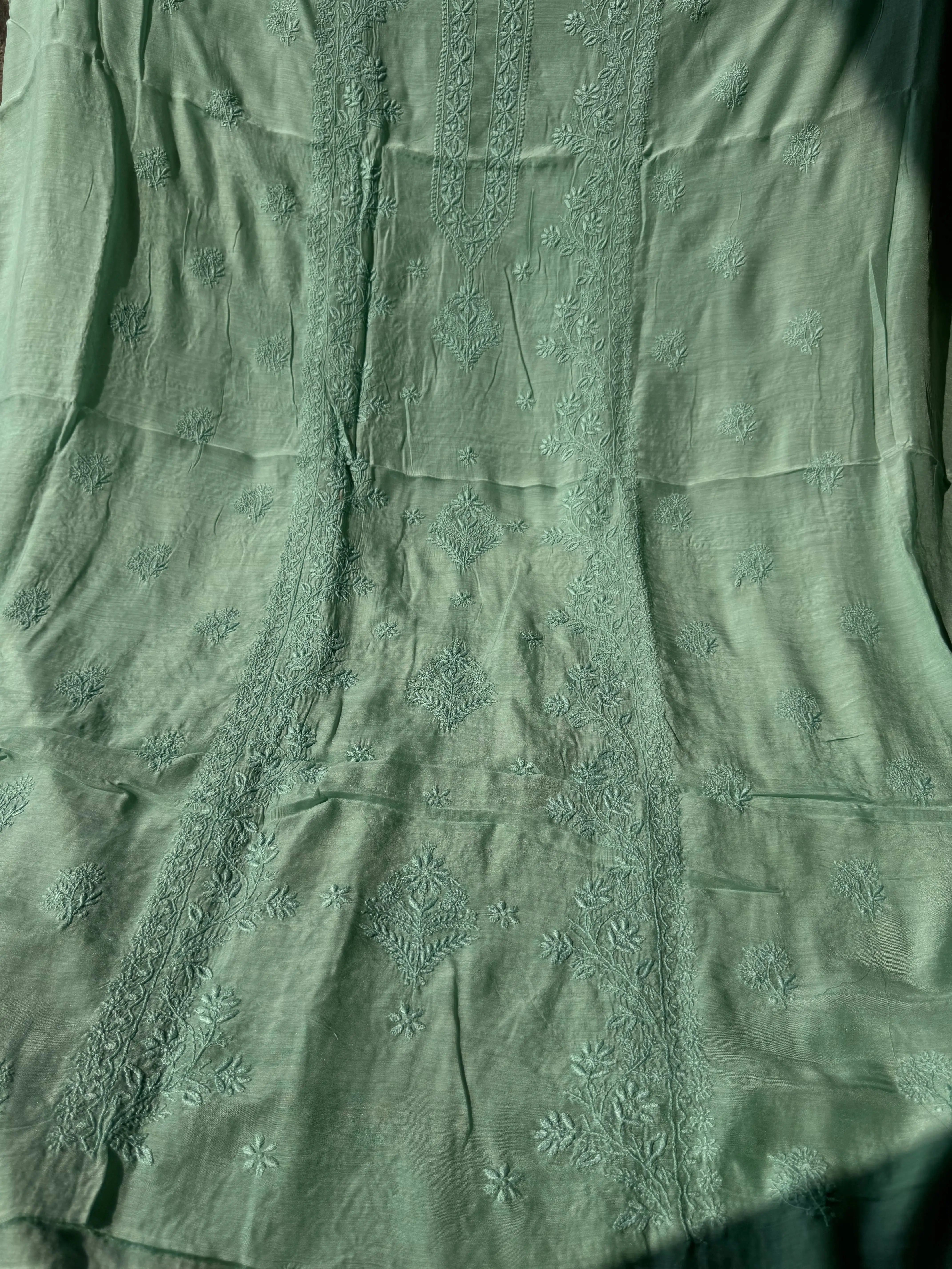 Pure Muslin kurti Length unstitched - Green ARIAA CHIKANKARI