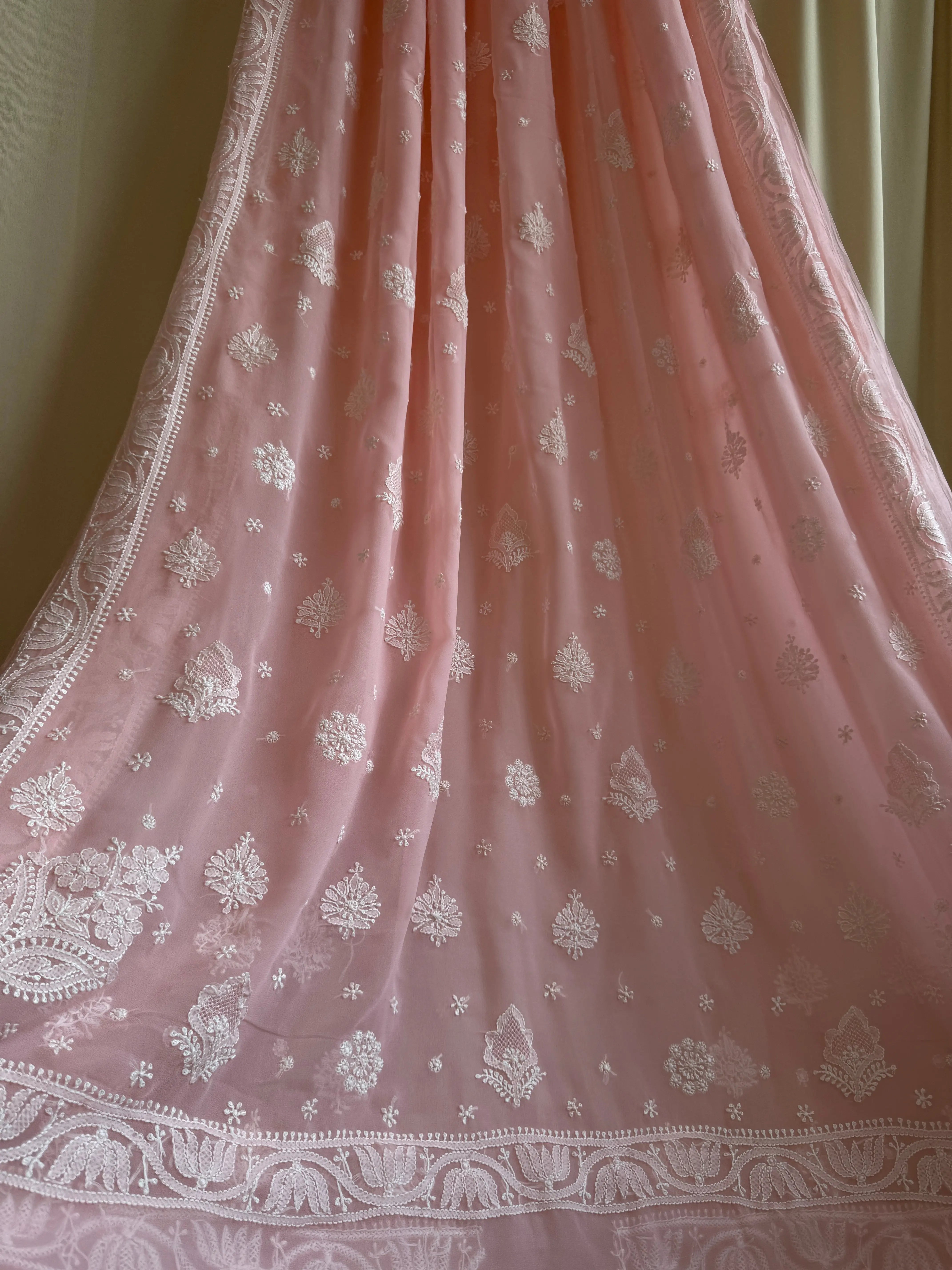 Georgette Chikankari saree in Peach ARIAA CHIKANKARI