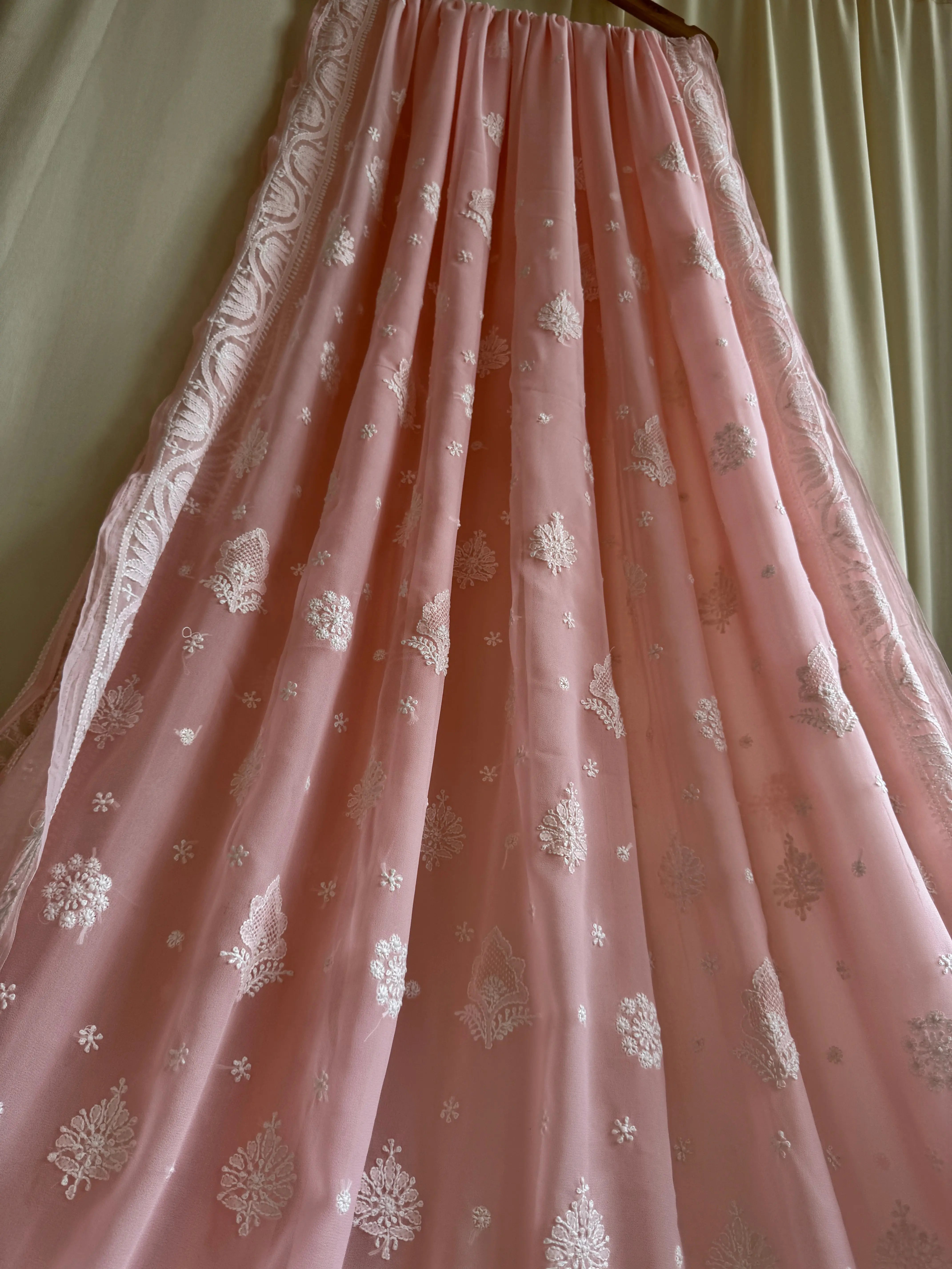 Georgette Chikankari saree in Peach ARIAA CHIKANKARI