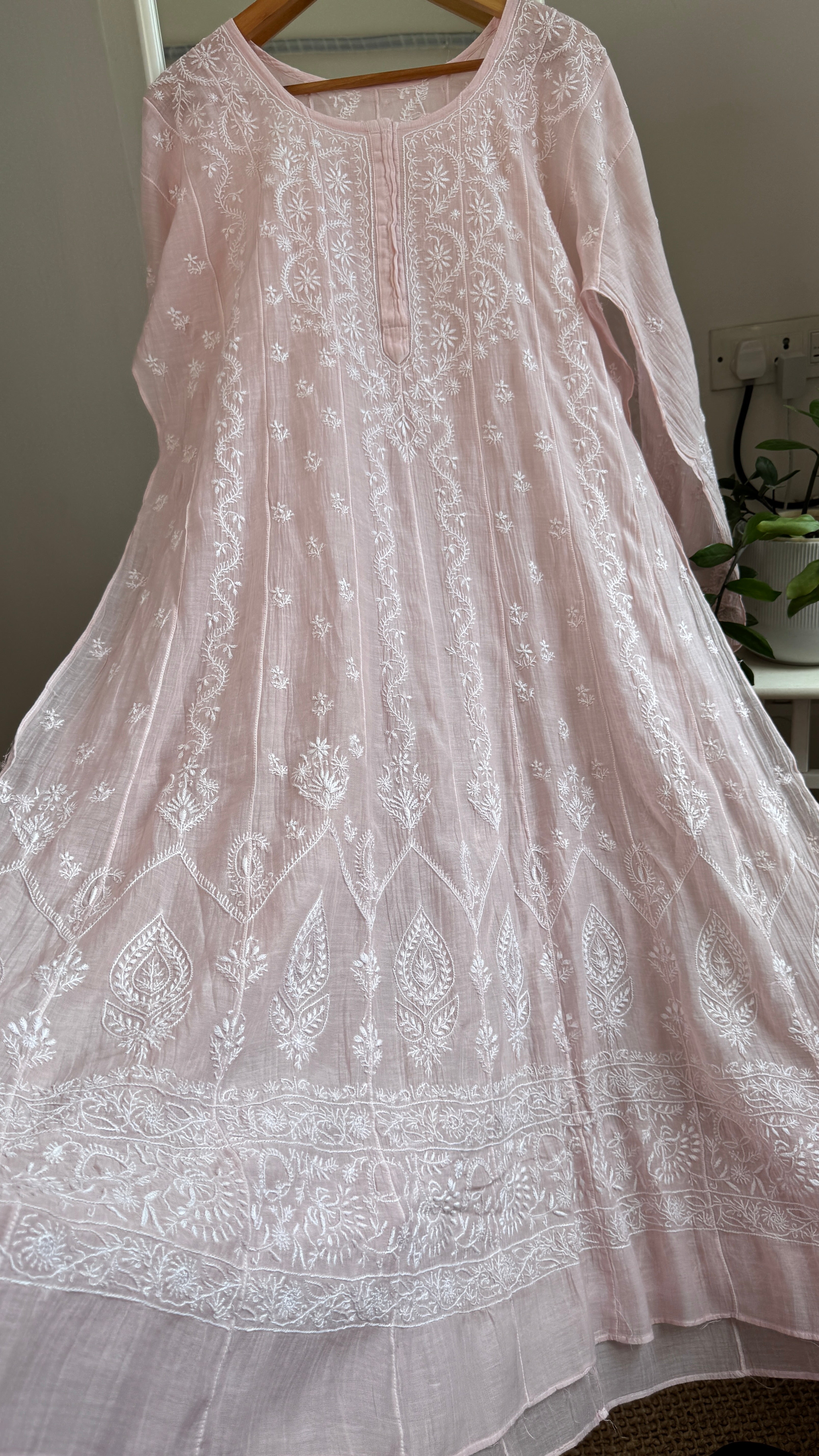 Mul Chanderi Semi-Stitched Anarkali - Pale Pink