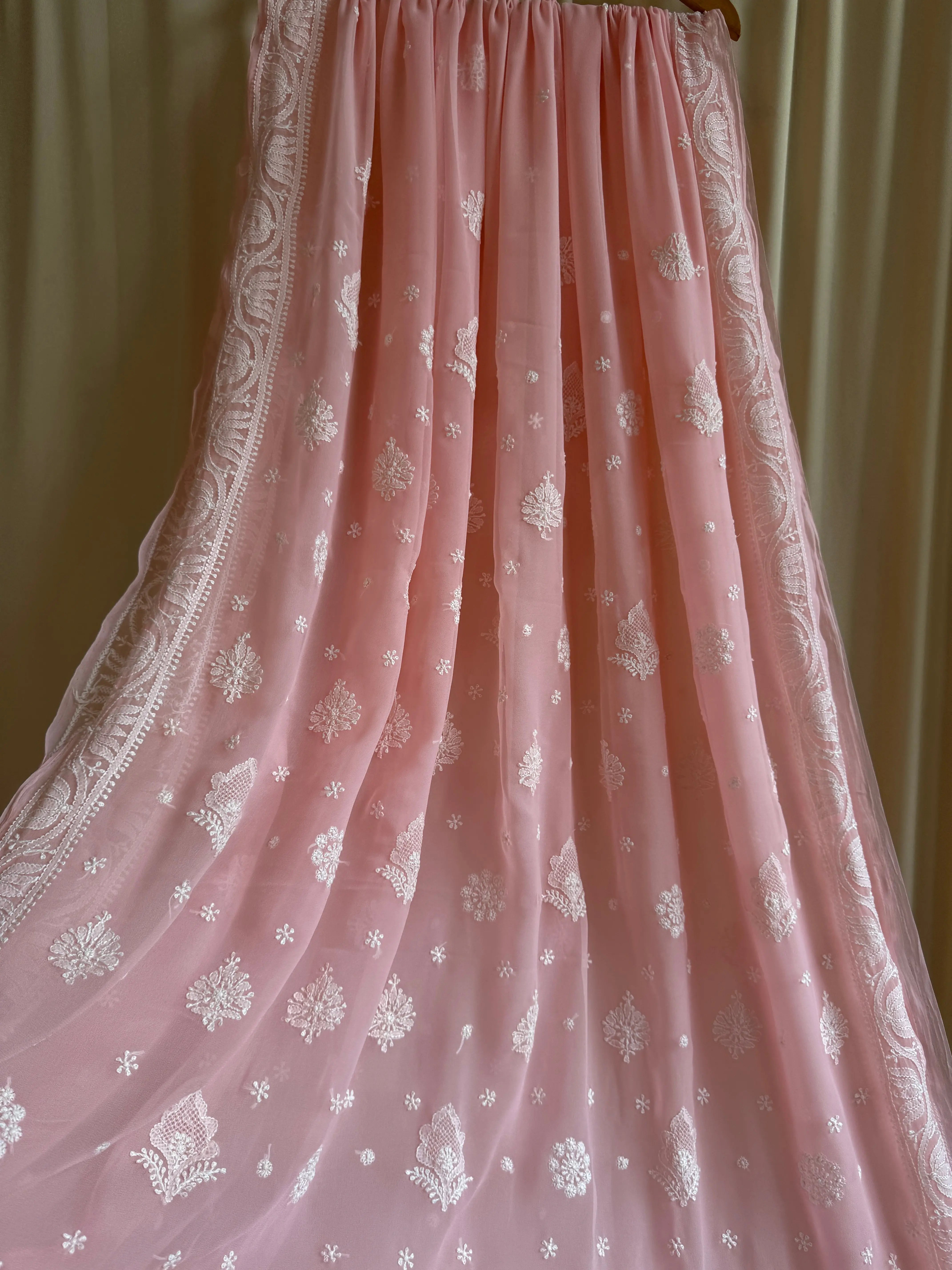 Georgette Chikankari saree in Peach ARIAA CHIKANKARI