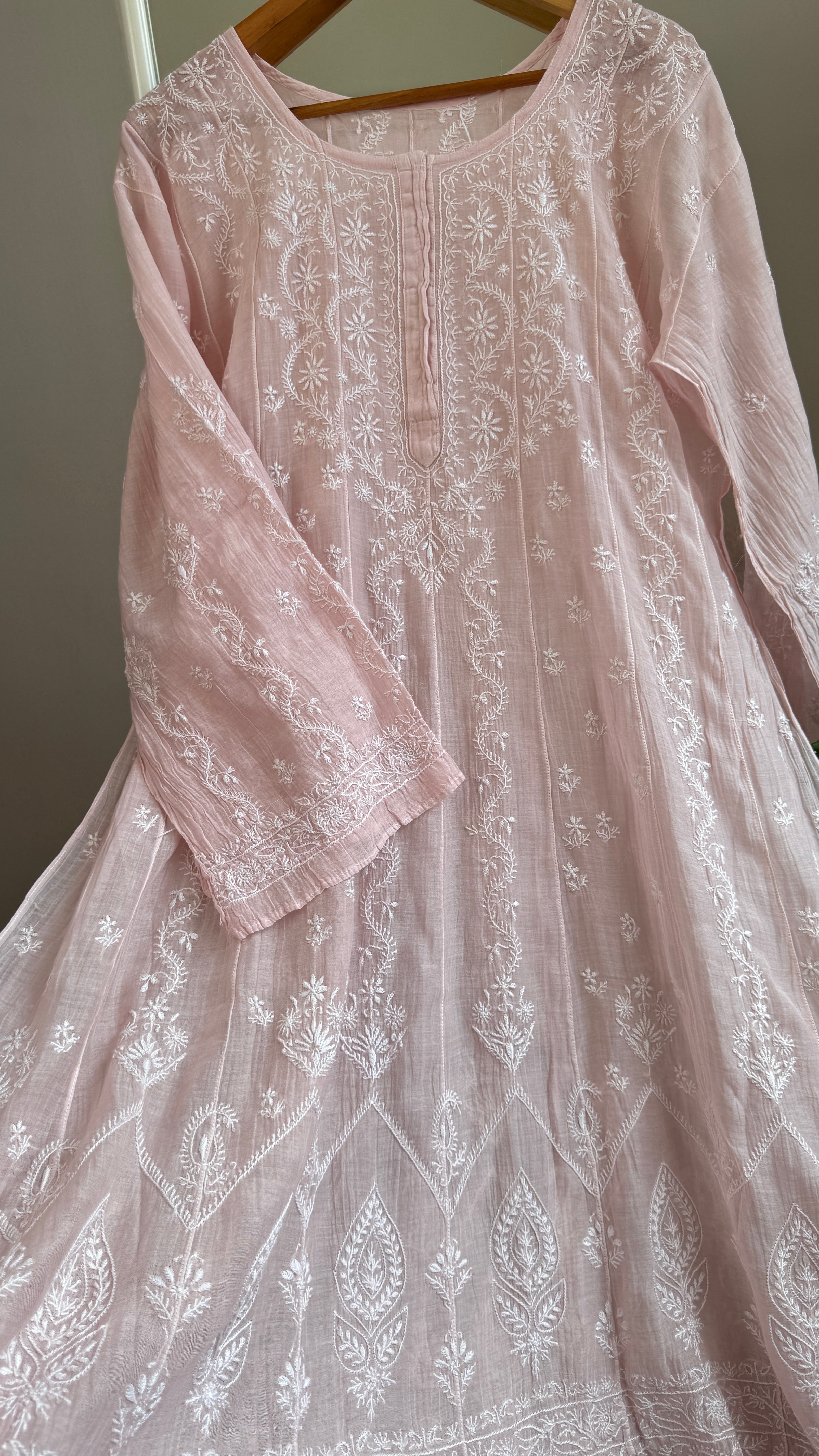 Mul Chanderi Semi-Stitched Anarkali - Pale Pink