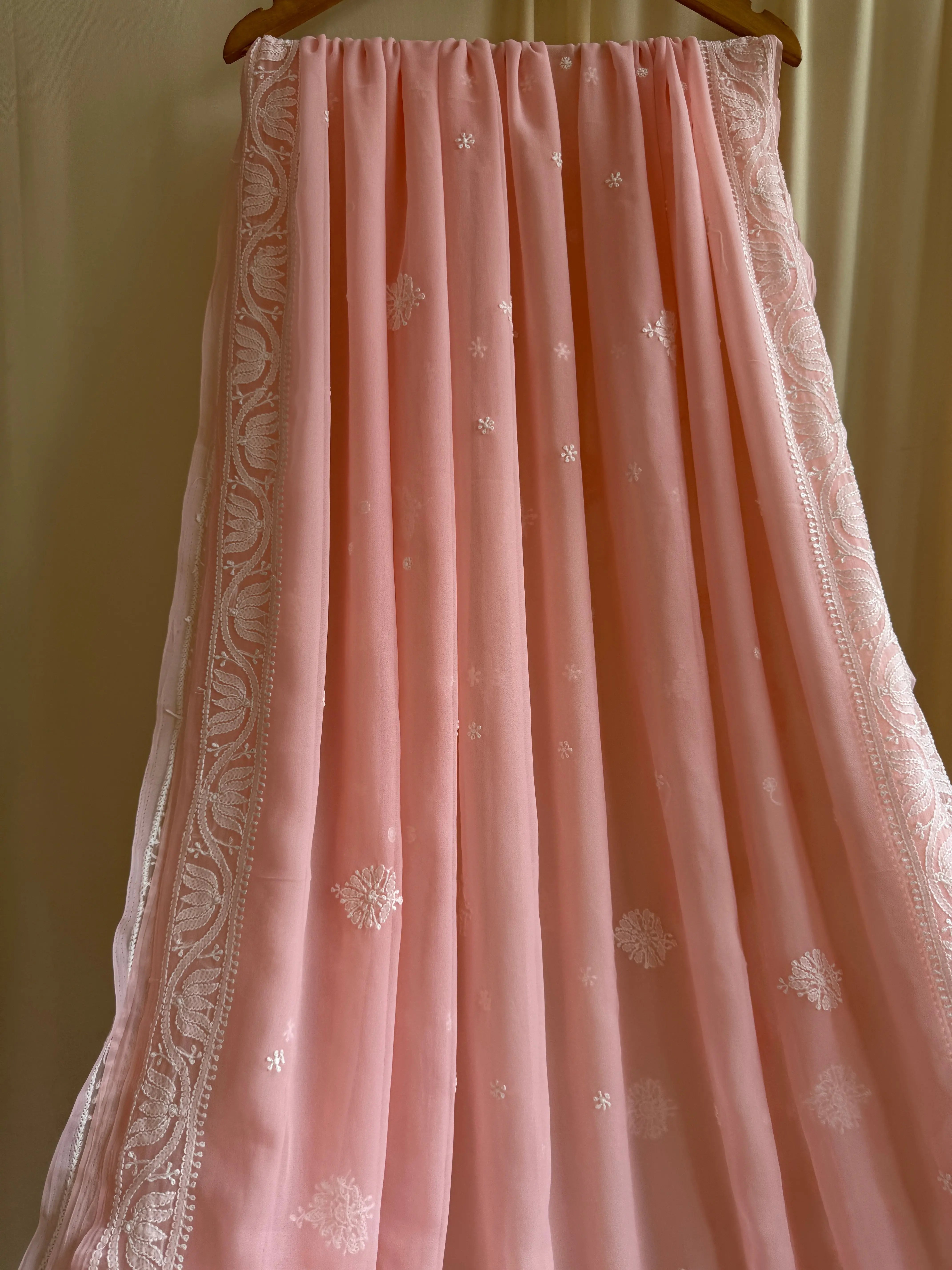 Georgette Chikankari saree in Peach ARIAA CHIKANKARI