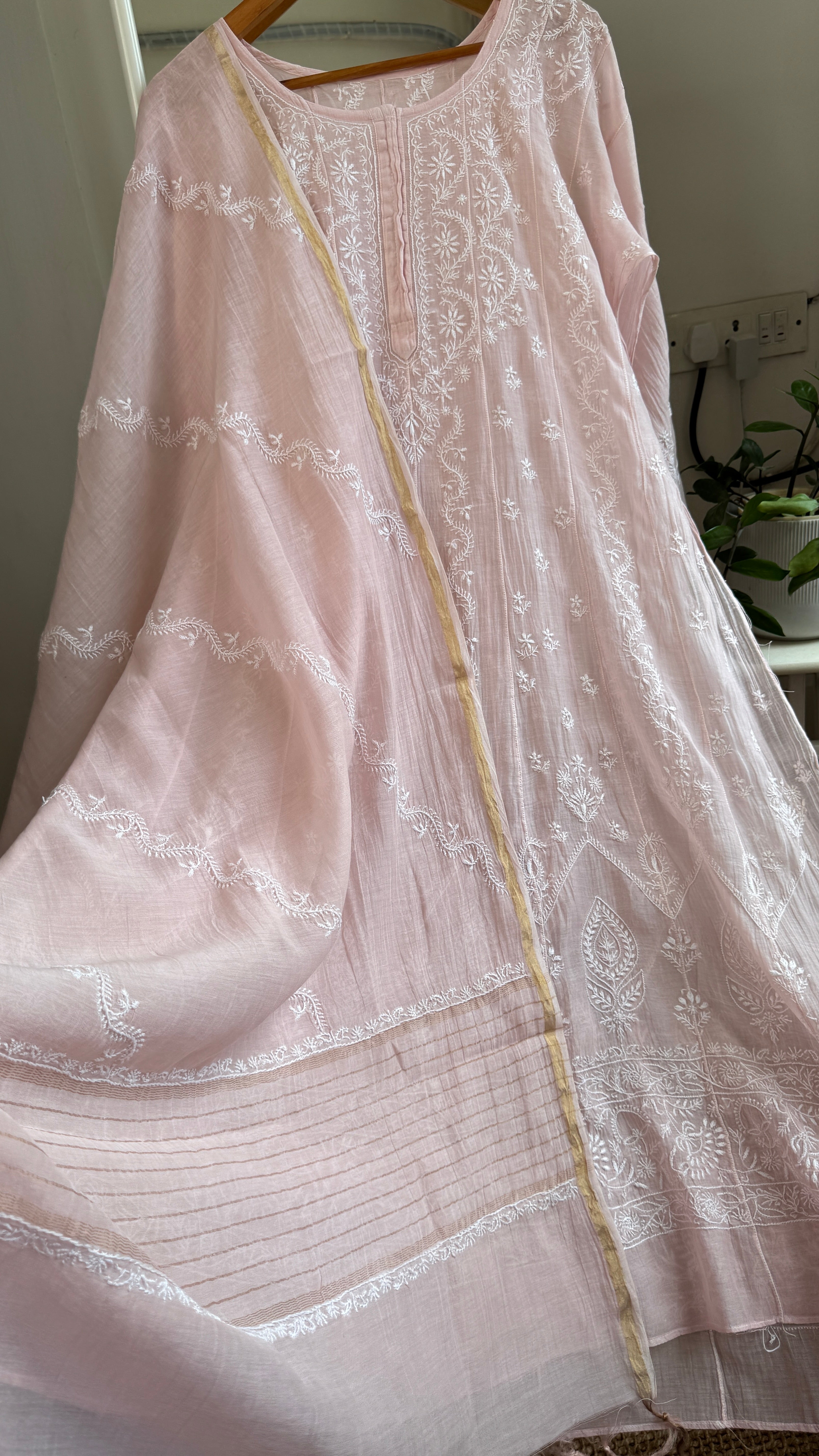 Mul Chanderi Semi-Stitched Anarkali - Pale Pink