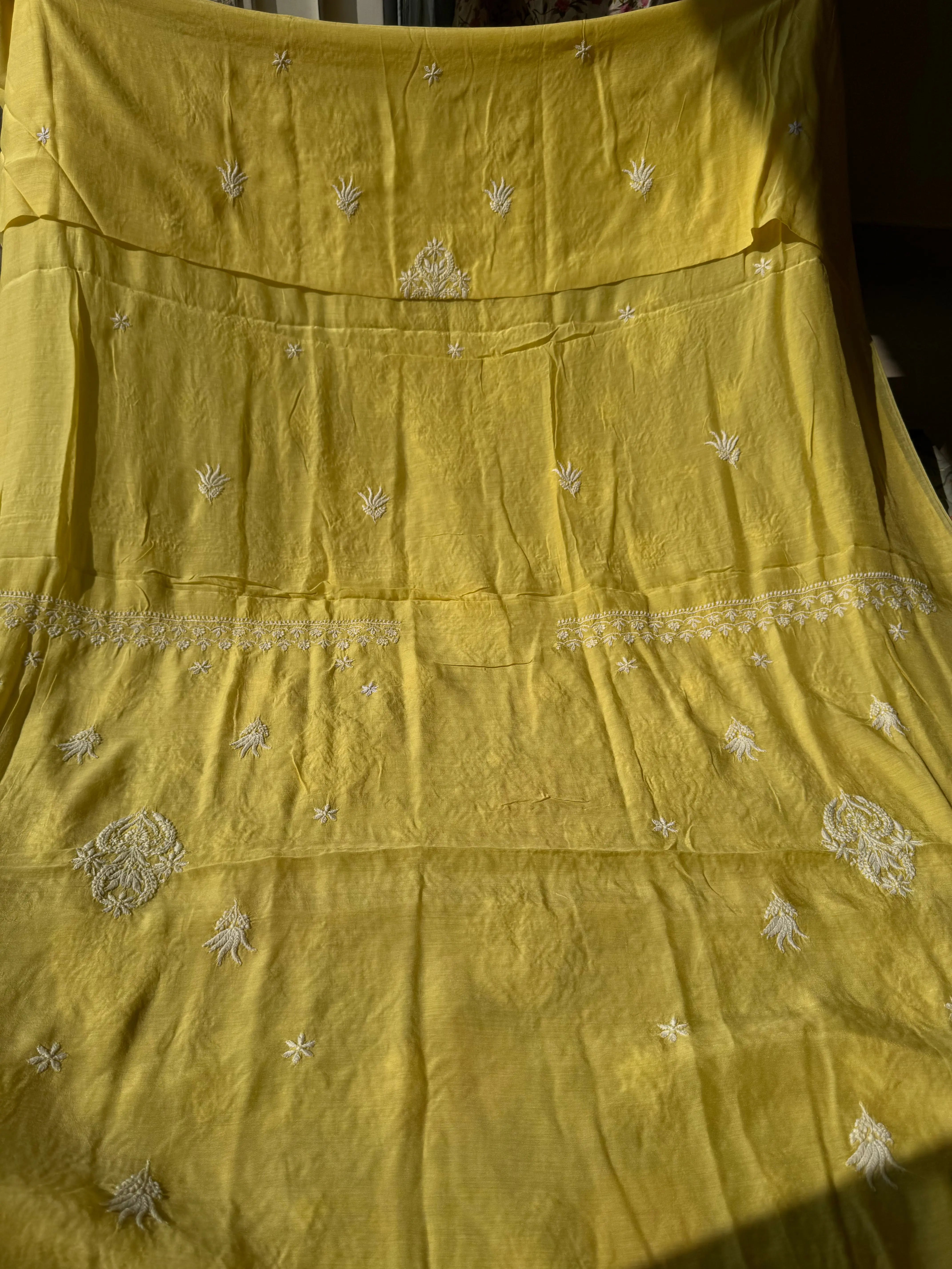 Pure Muslin kurti Length unstitched - Yellow ARIAA CHIKANKARI