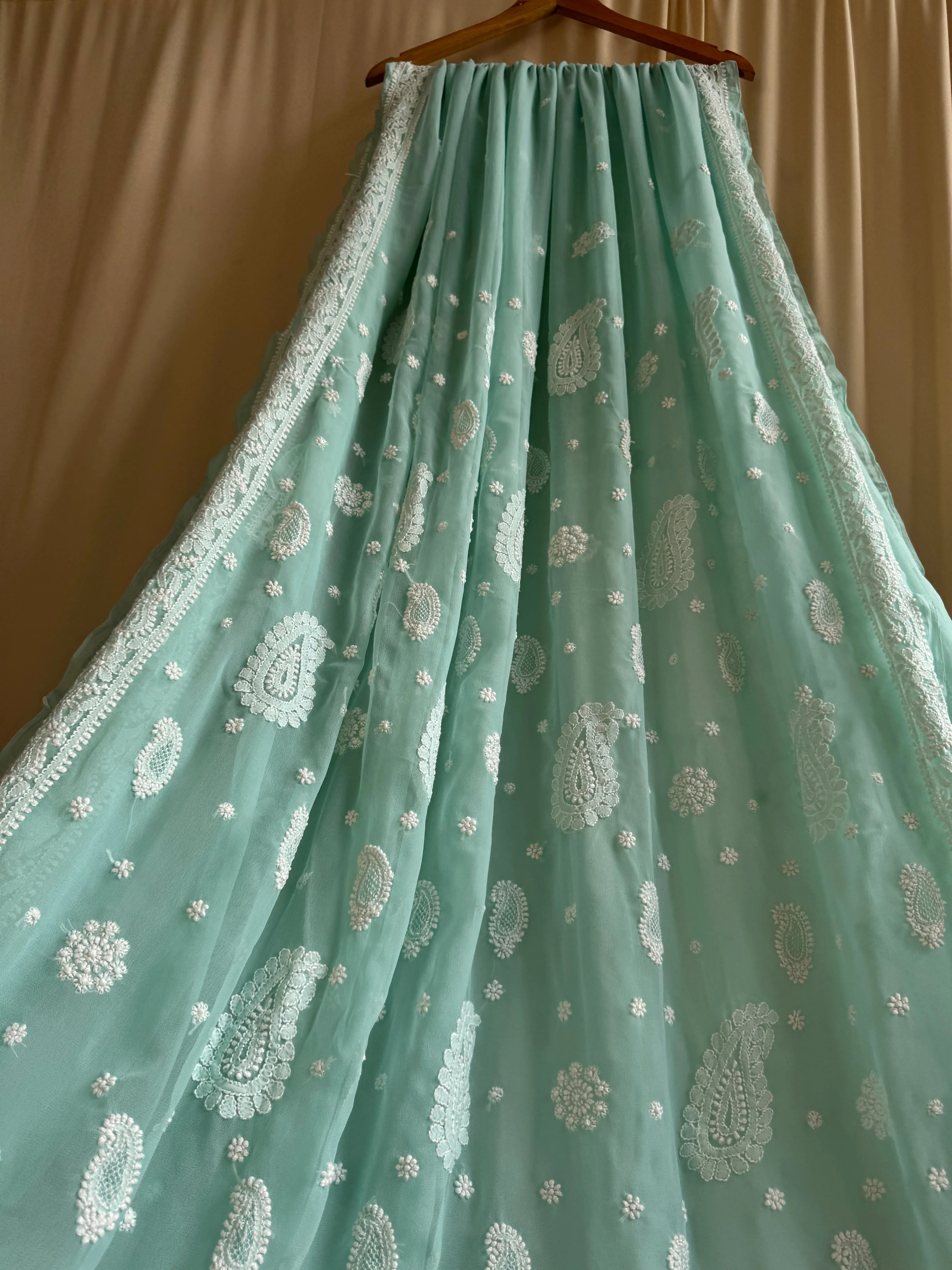 Georgette Chikankari saree in Green ARIAA CHIKANKARI