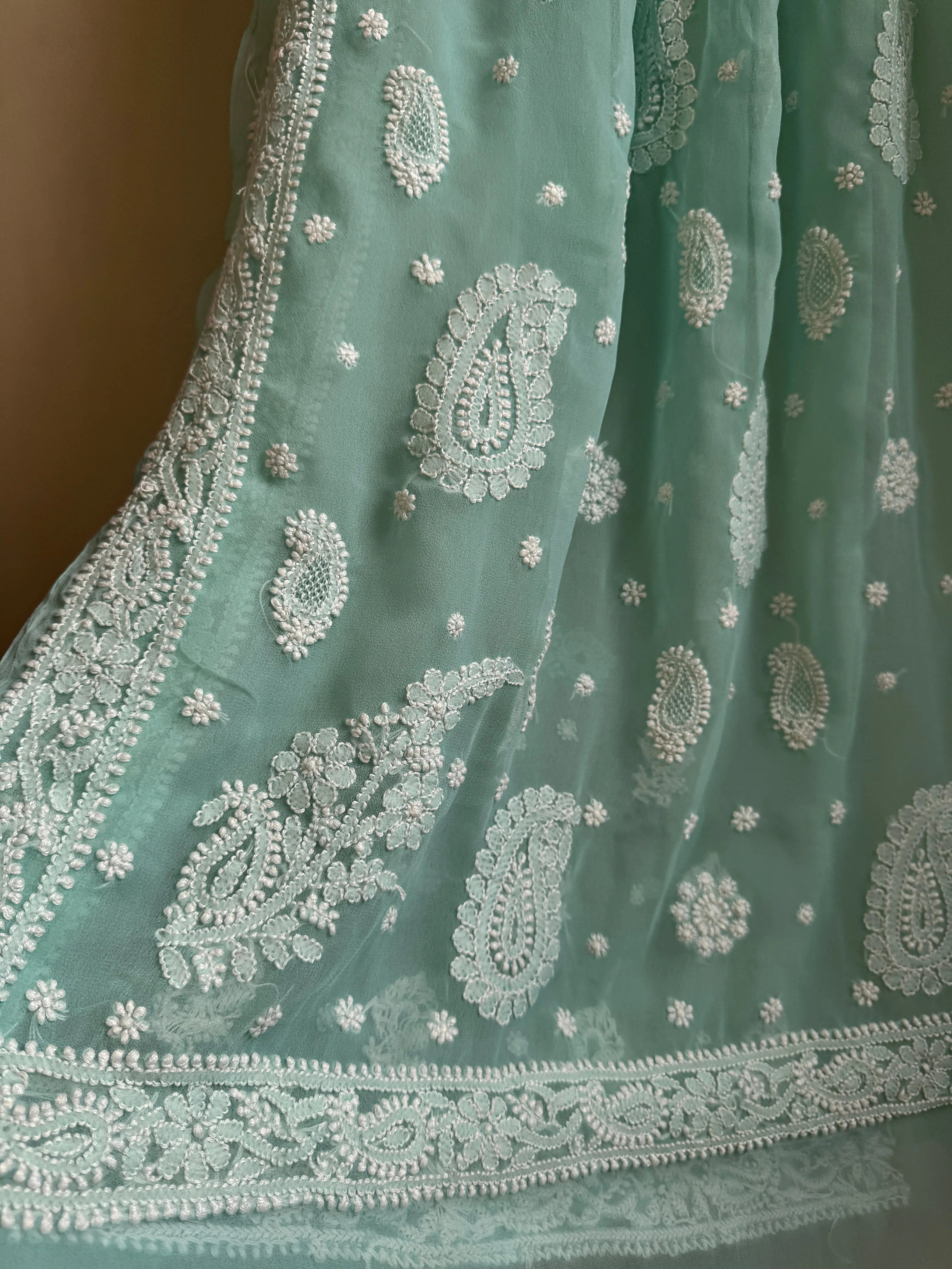 Georgette Chikankari saree in Green ARIAA CHIKANKARI
