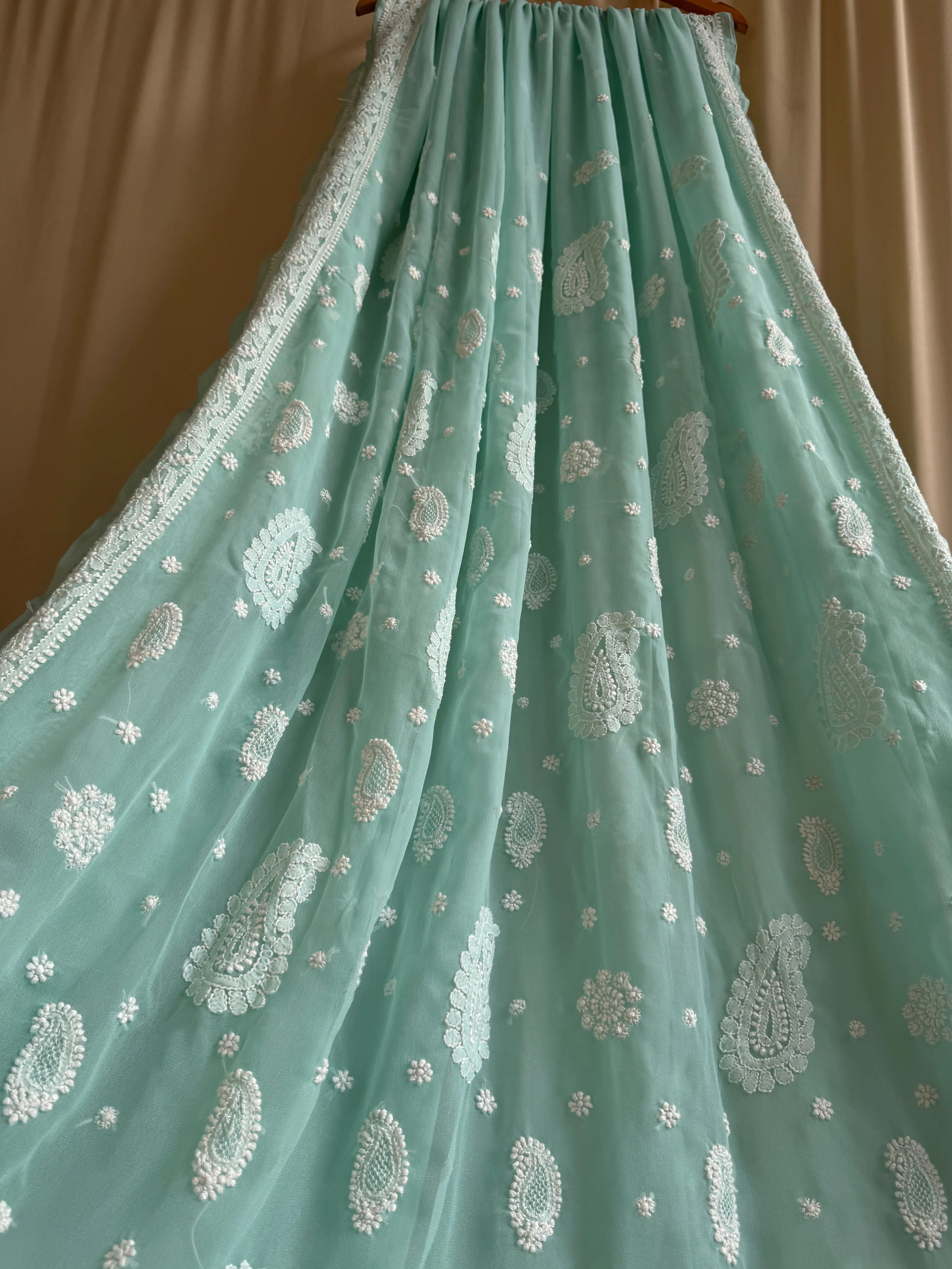Georgette Chikankari saree in Green ARIAA CHIKANKARI