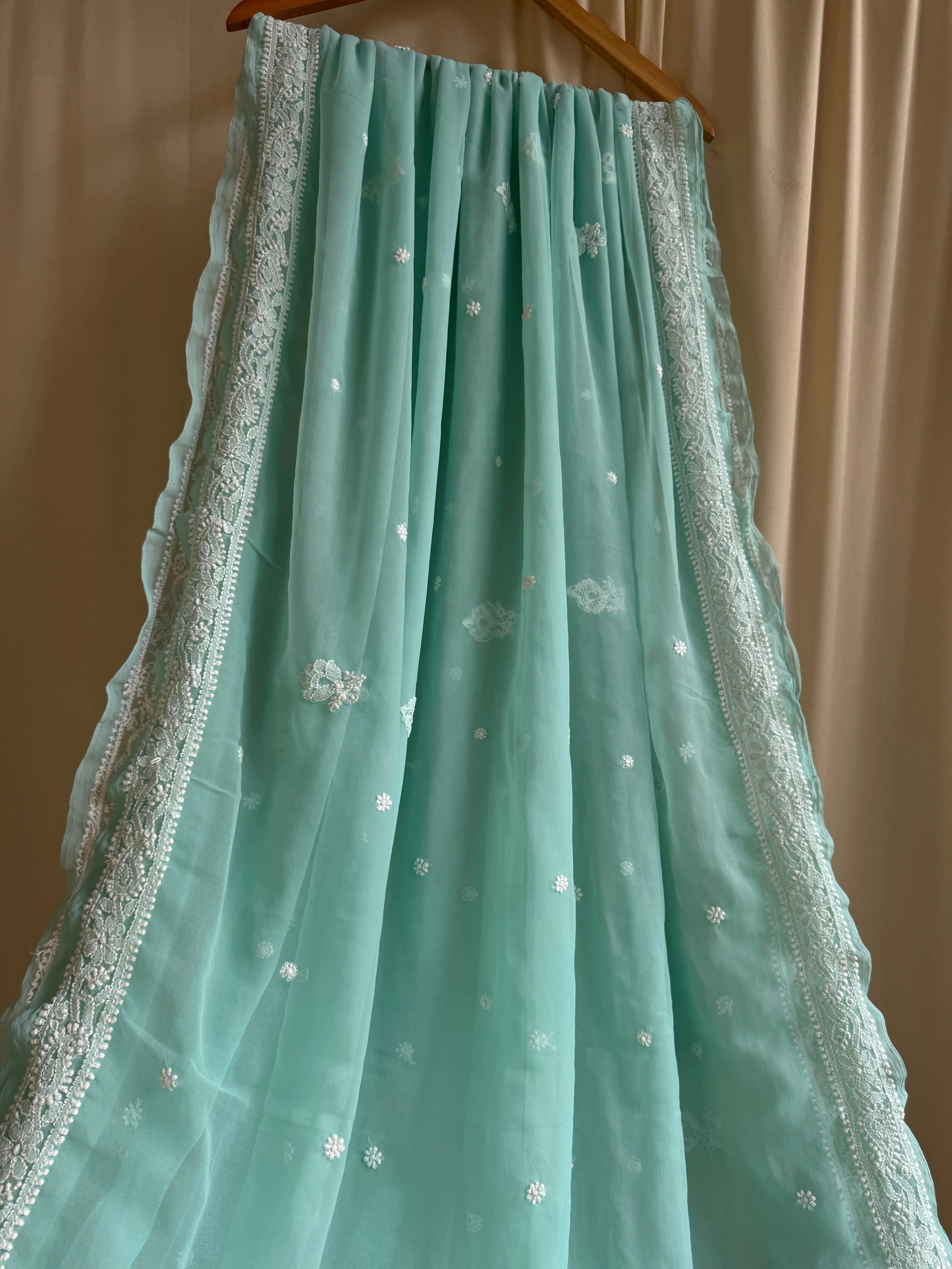 Georgette Chikankari saree in Green ARIAA CHIKANKARI
