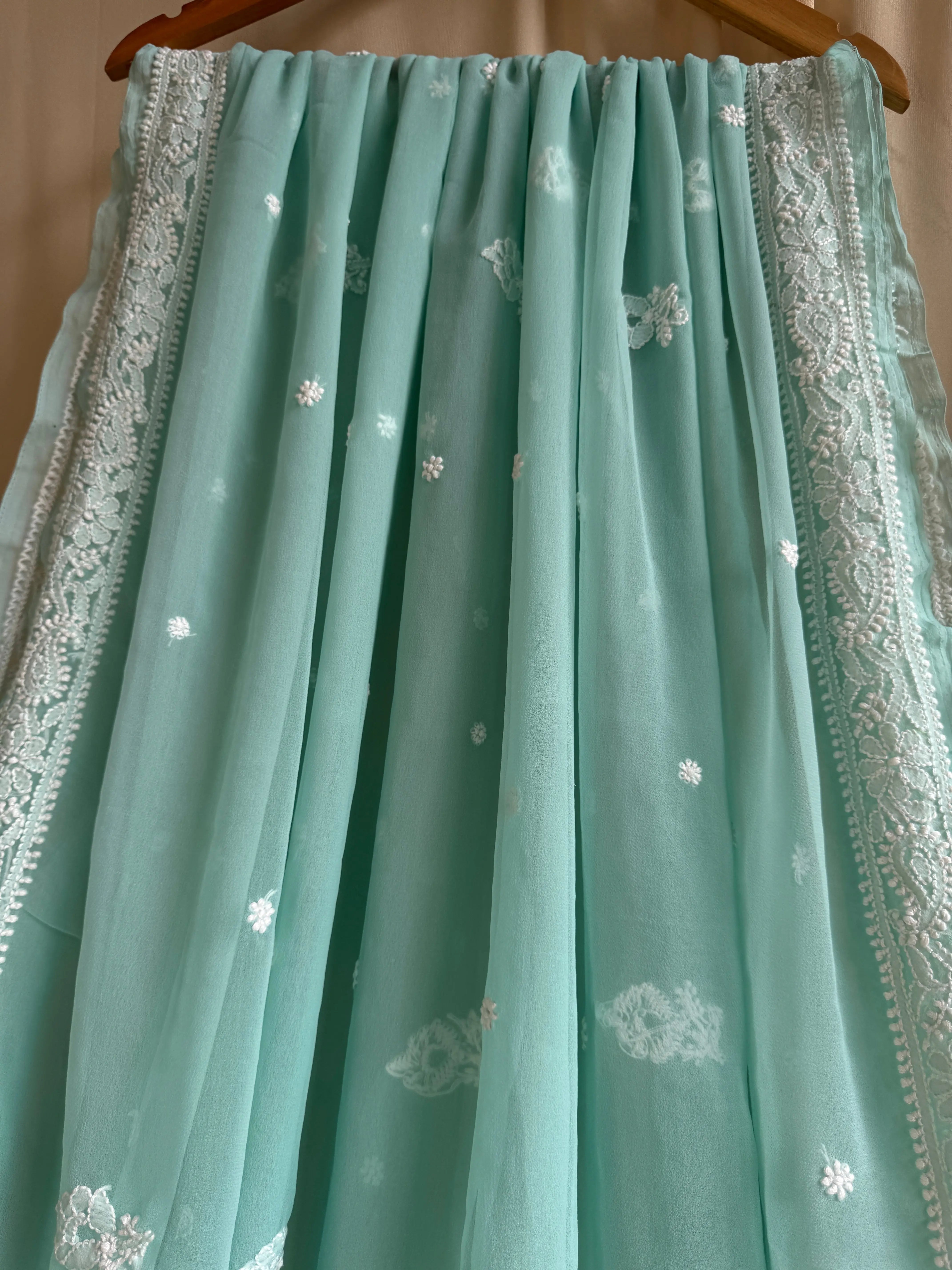 Georgette Chikankari saree in Green ARIAA CHIKANKARI