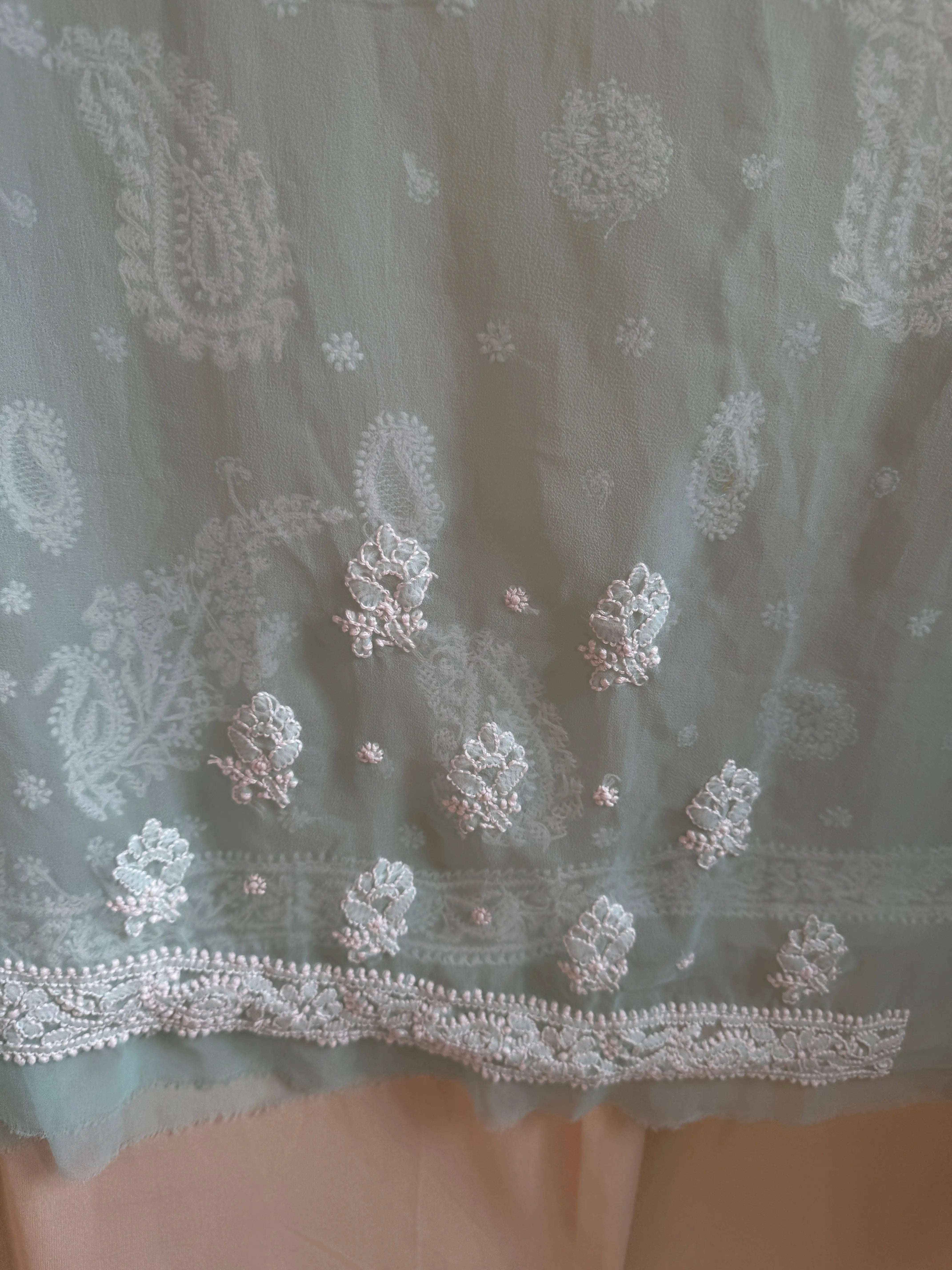 Georgette Chikankari saree in Green ARIAA CHIKANKARI