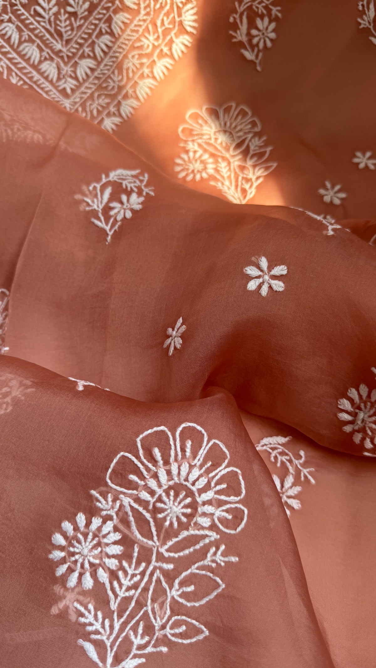 Pure Organza Lucknow Chikankari Unstitched Suit Set - Rosewood