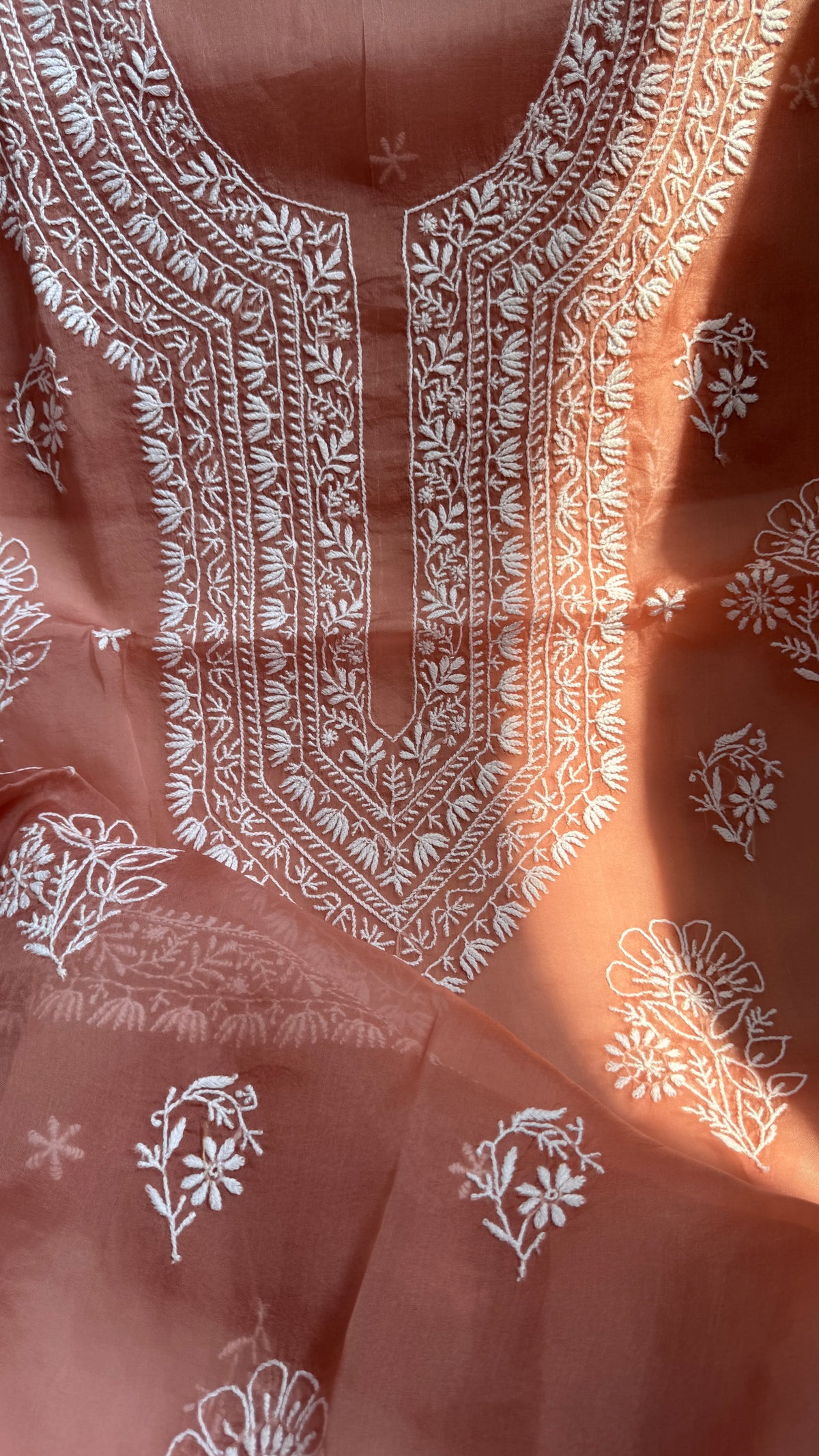 Pure Organza Lucknow Chikankari Unstitched Suit Set - Rosewood