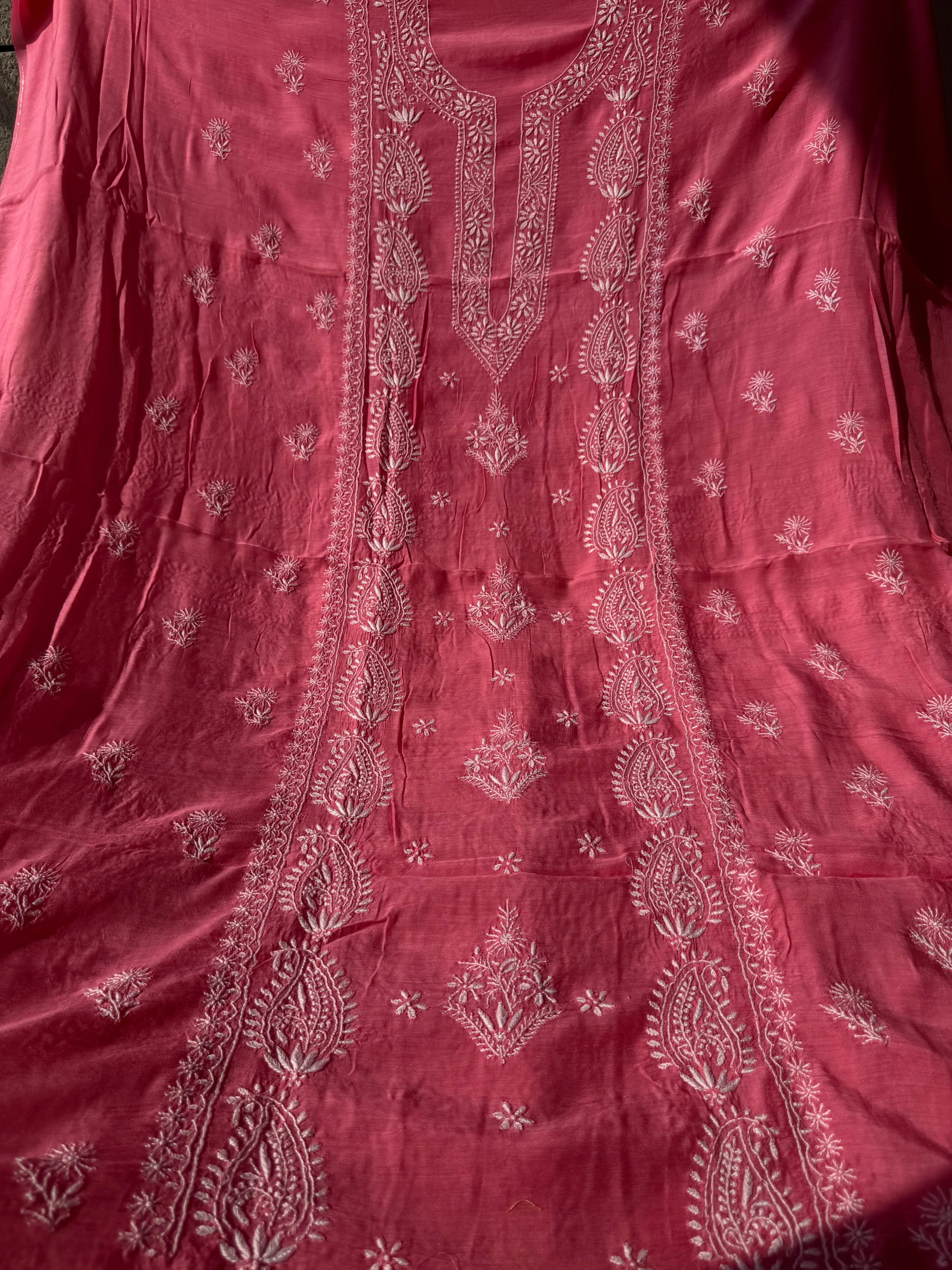Pure Muslin kurti Length unstitched - Pink (Copy) ARIAA CHIKANKARI