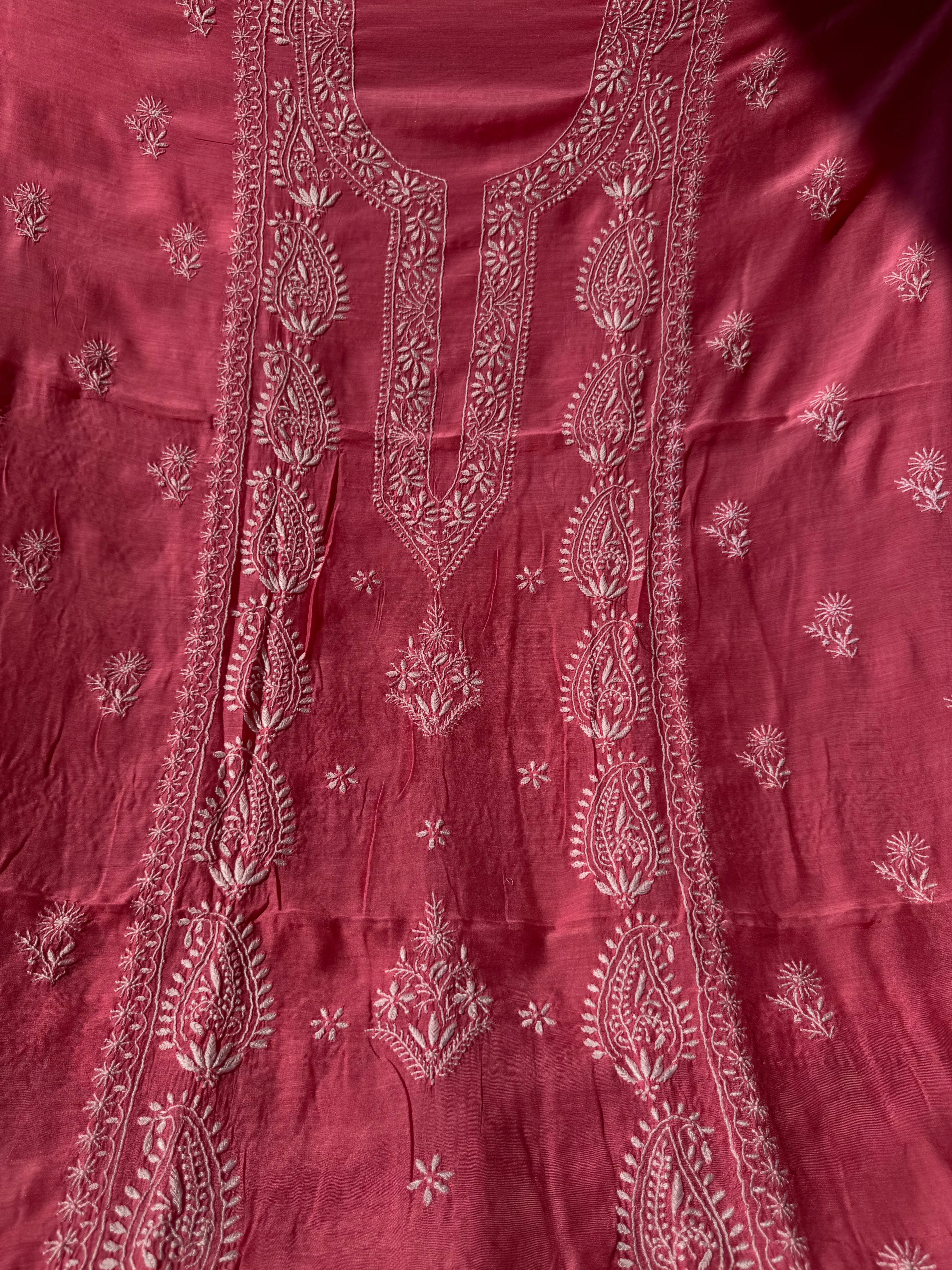 Pure Muslin kurti Length unstitched - Pink (Copy) ARIAA CHIKANKARI
