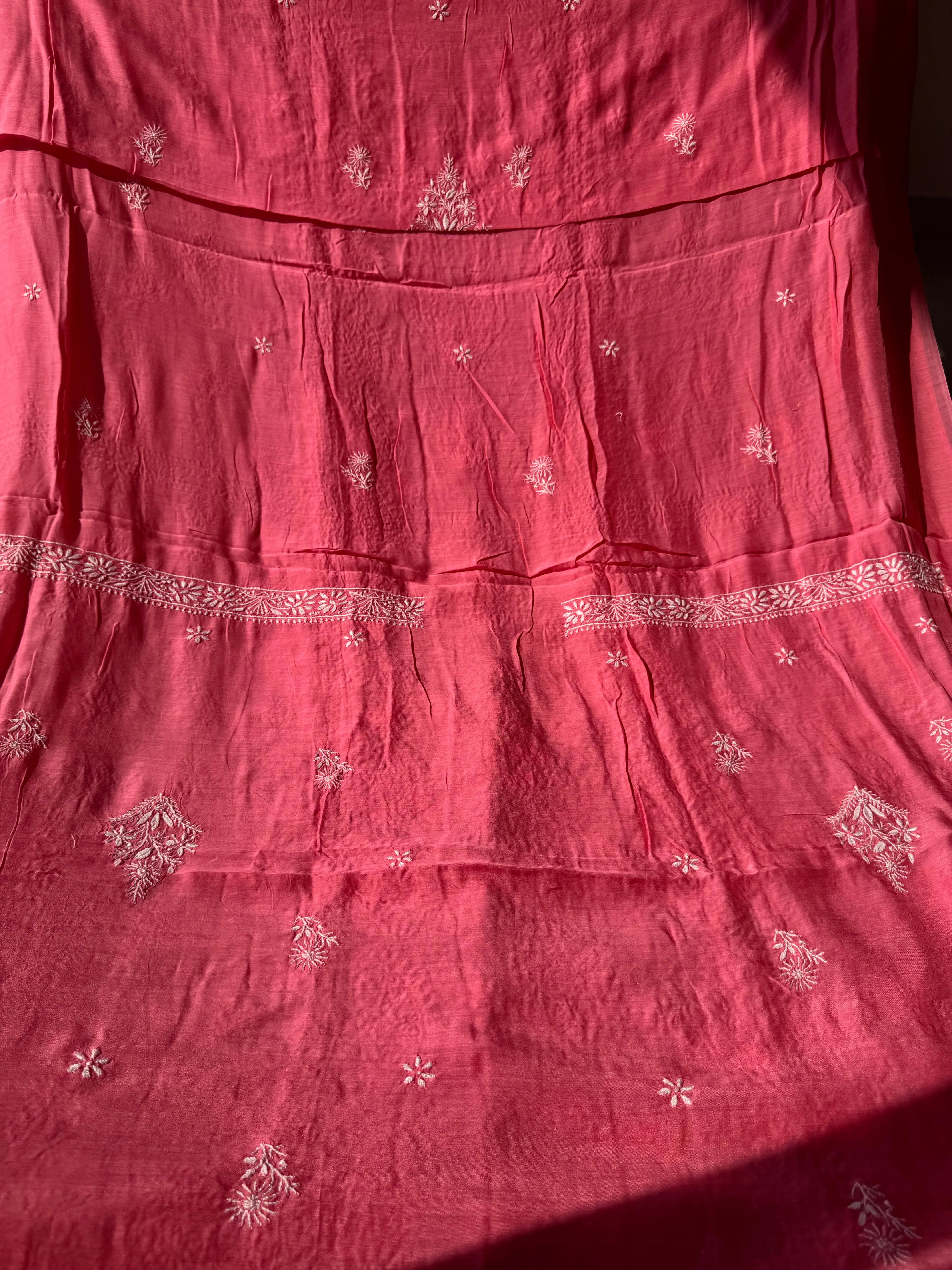 Pure Muslin kurti Length unstitched - Pink (Copy) ARIAA CHIKANKARI