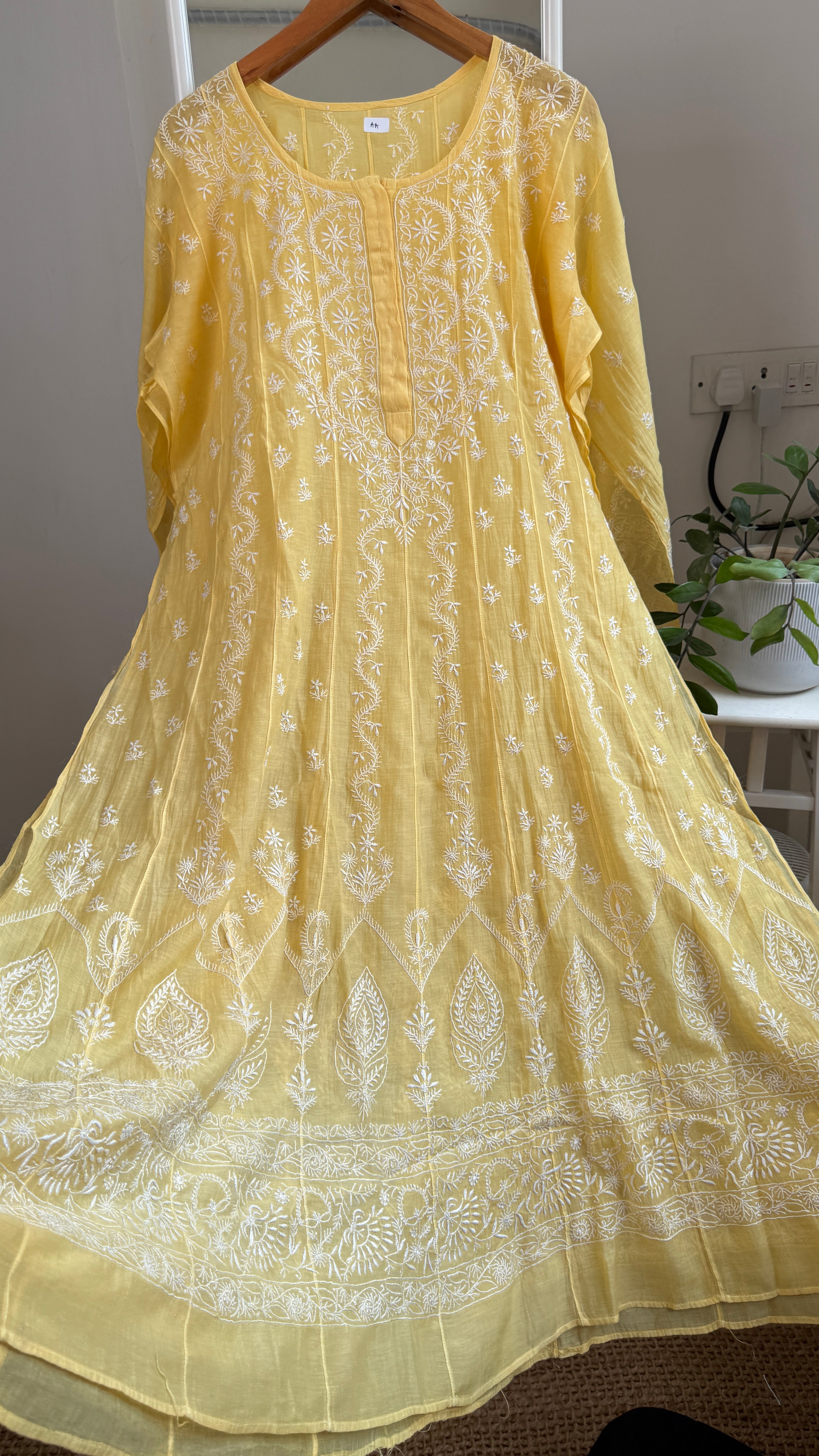 Mul Chanderi Semi-Stitched Anarkali - Yellow